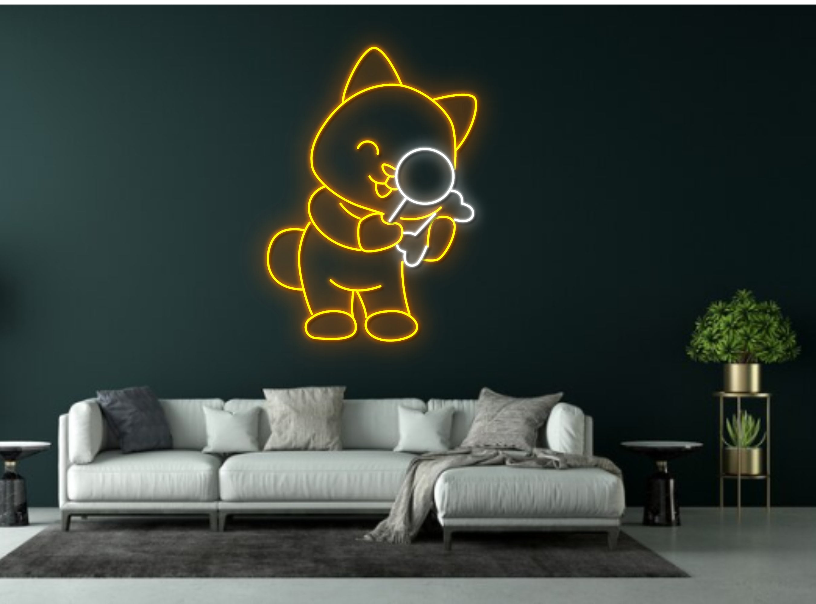 Chibi Dog Hold Magnifying Glass Neon Sign