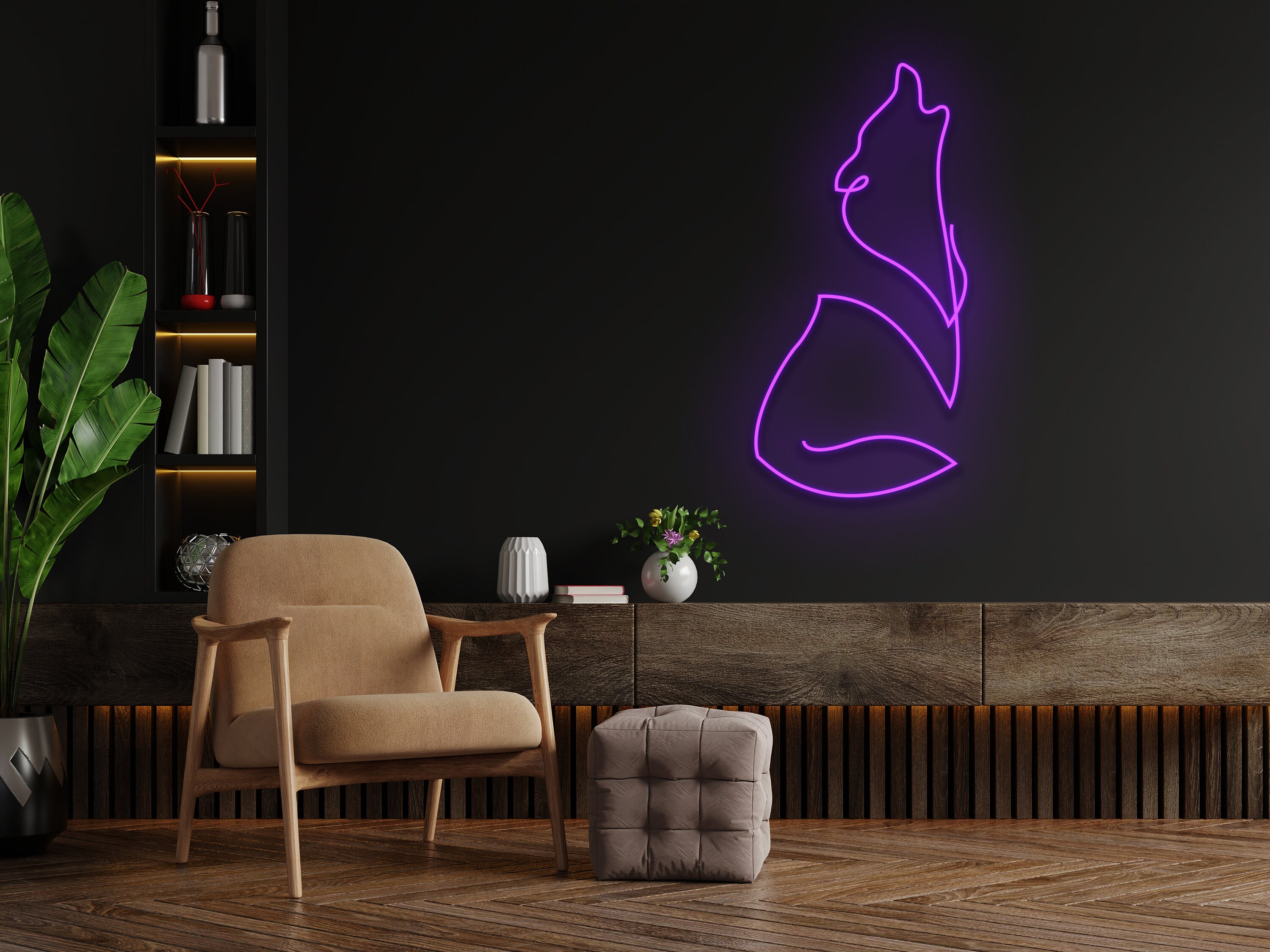 Wolf Sitting Neon Sign Animal Decor Room
