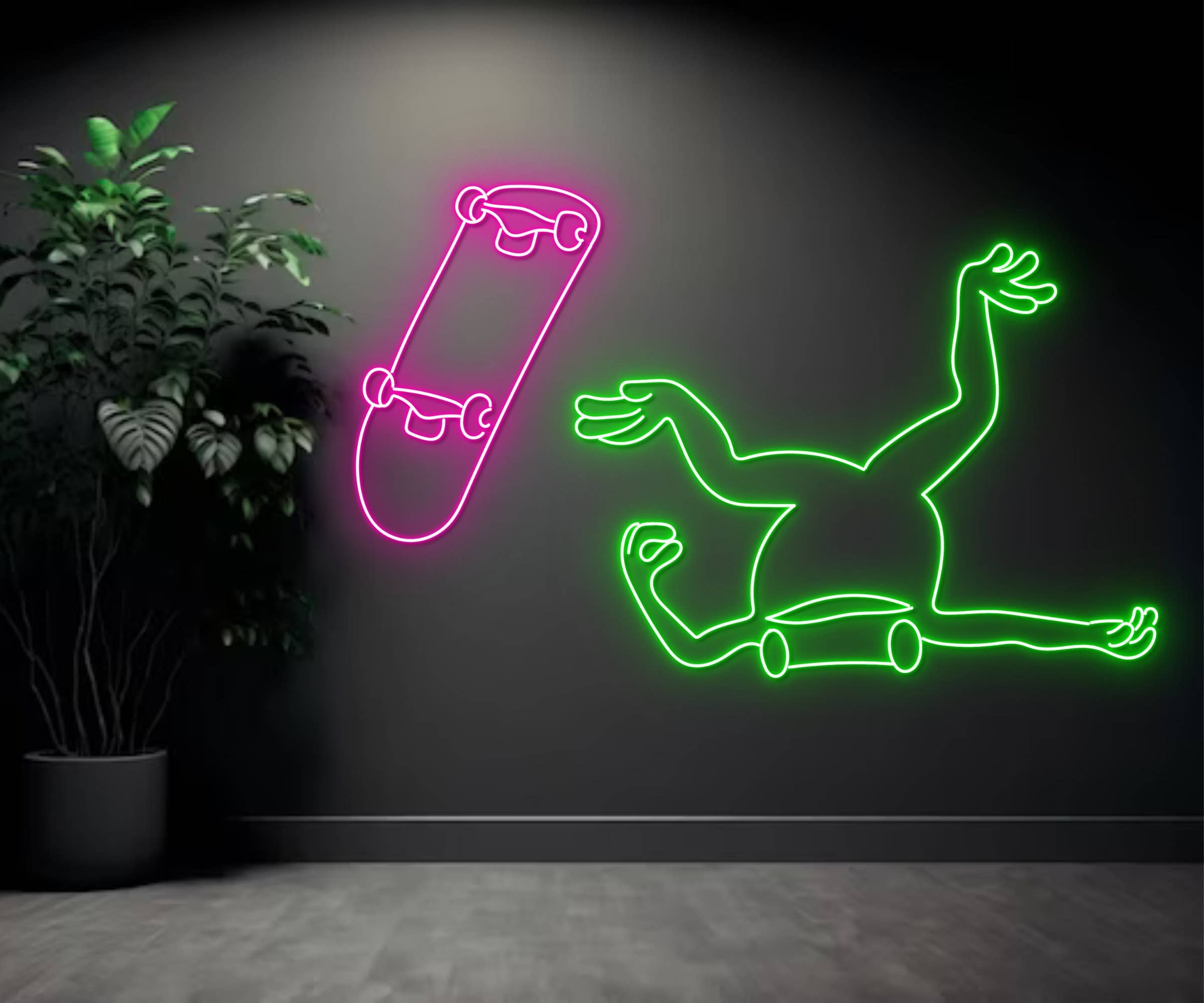 Frog Fall Down Surfing Skateboard Neon Sign Wall Art Decor