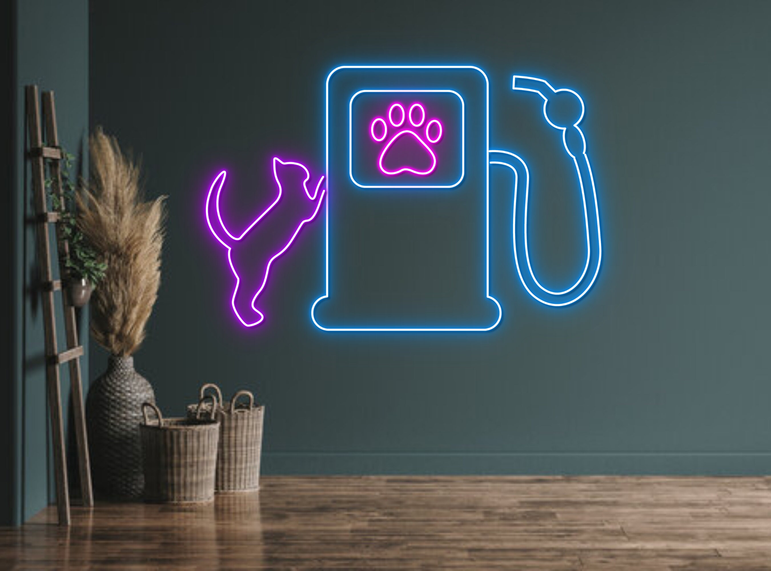 Cat In Gas Station Neon Sign Handmade Neon