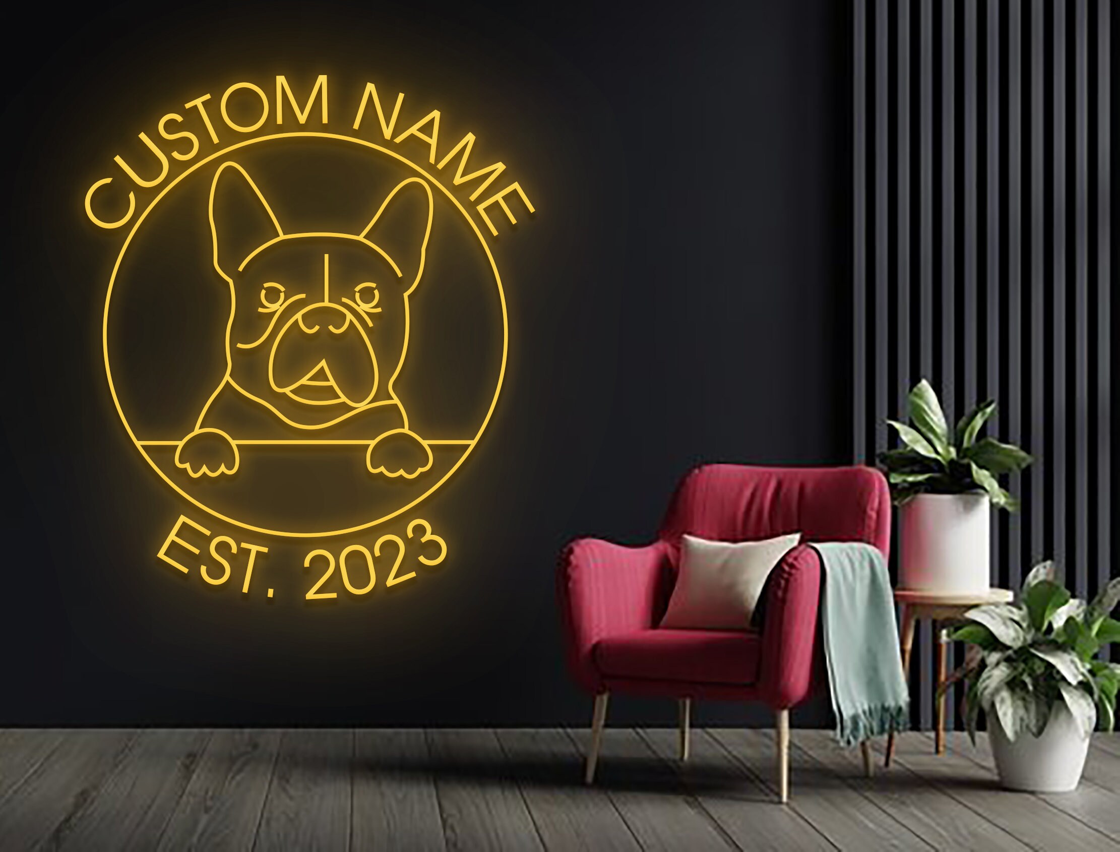 Custom Name And Memory French Bulldog Portrait Neon Sign