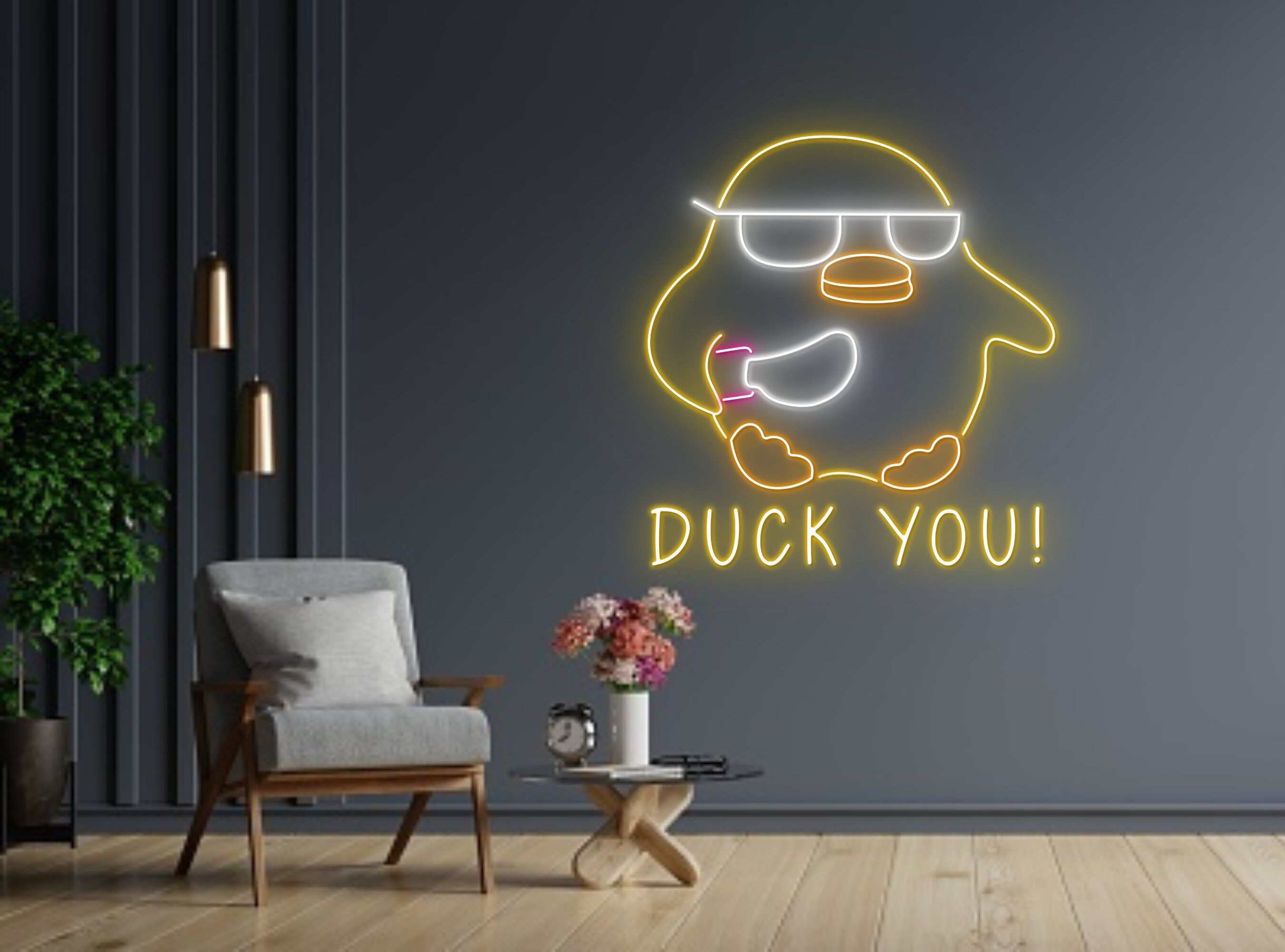 Duck You Cute Duck Holding Knife Neon Sign