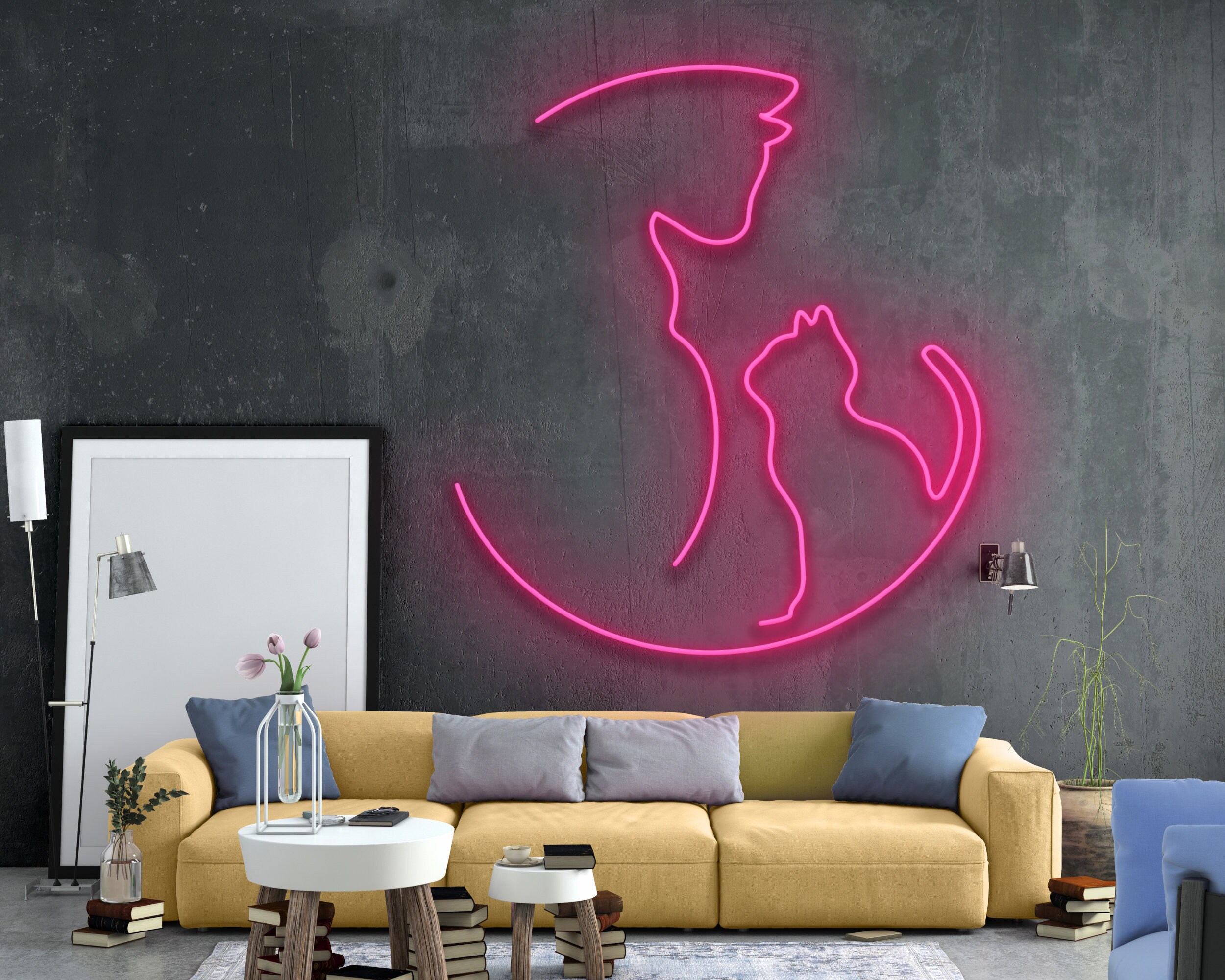 Cat Mom Line Art Neon Sign Wall Decor