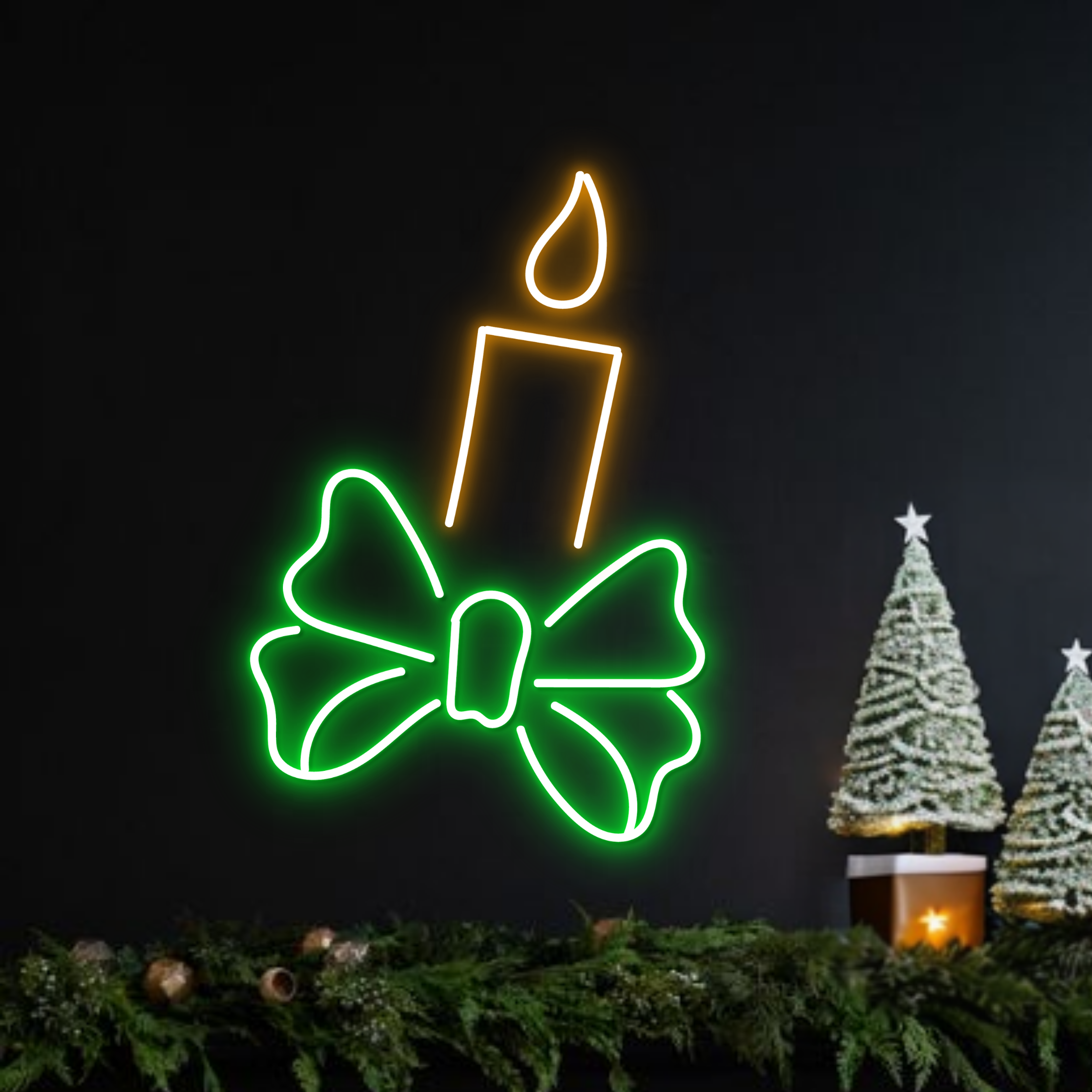 Christmas Candle Neon Sign Christmas Long-lasting Decor Set