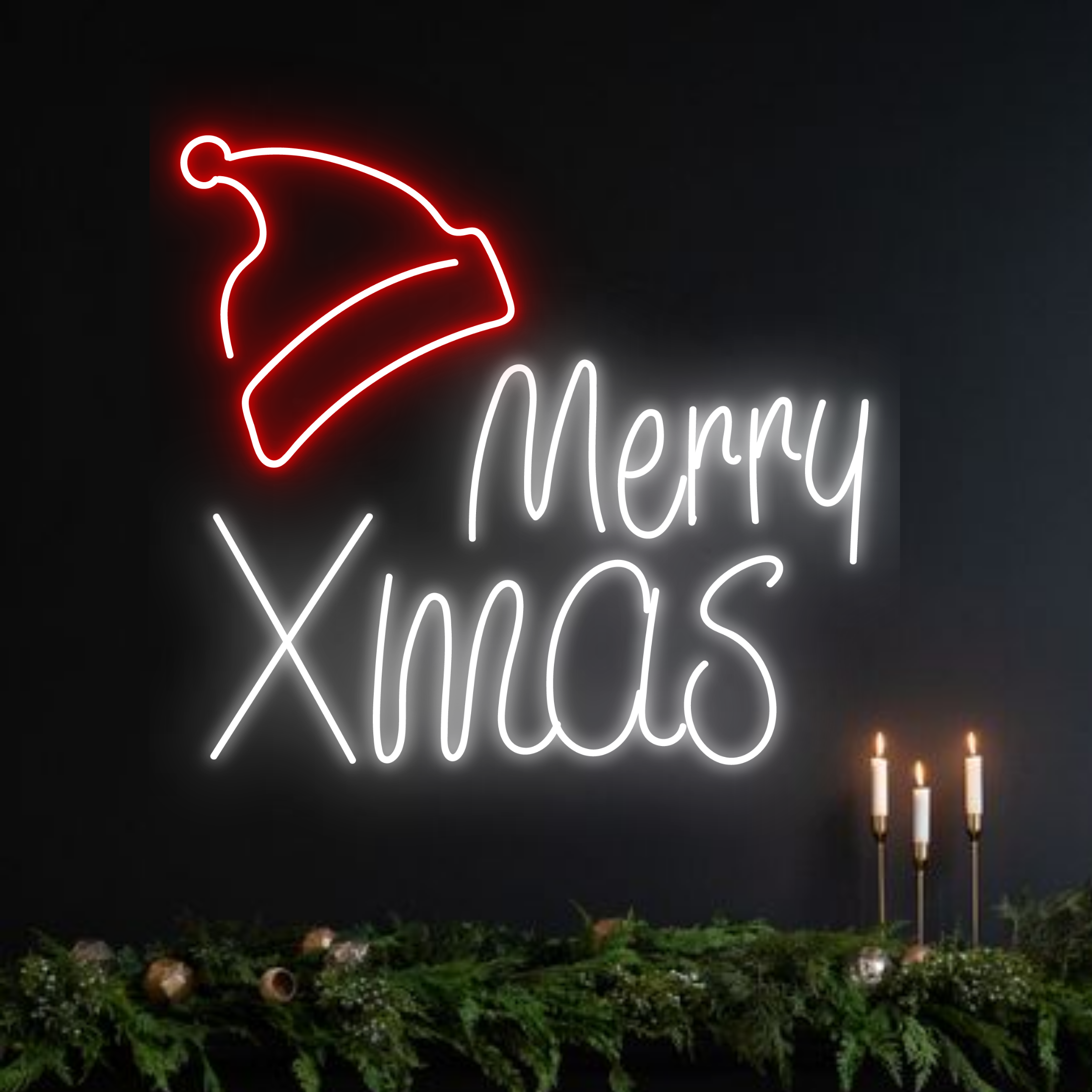 Christmas Gift Box Neon Sign Christmas Set Decor Red White
