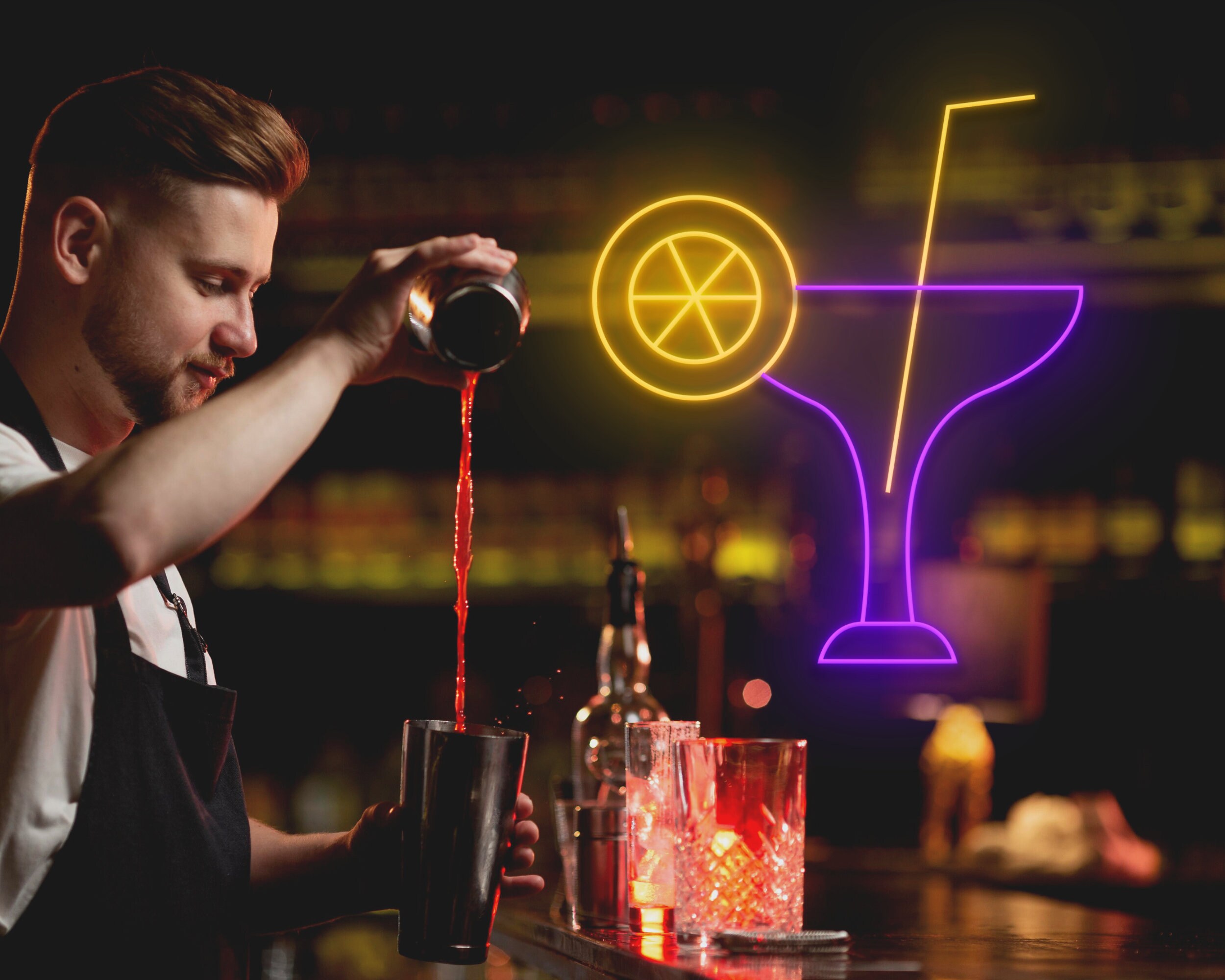 Cocktails Glasses Cup Bar Neon Signs