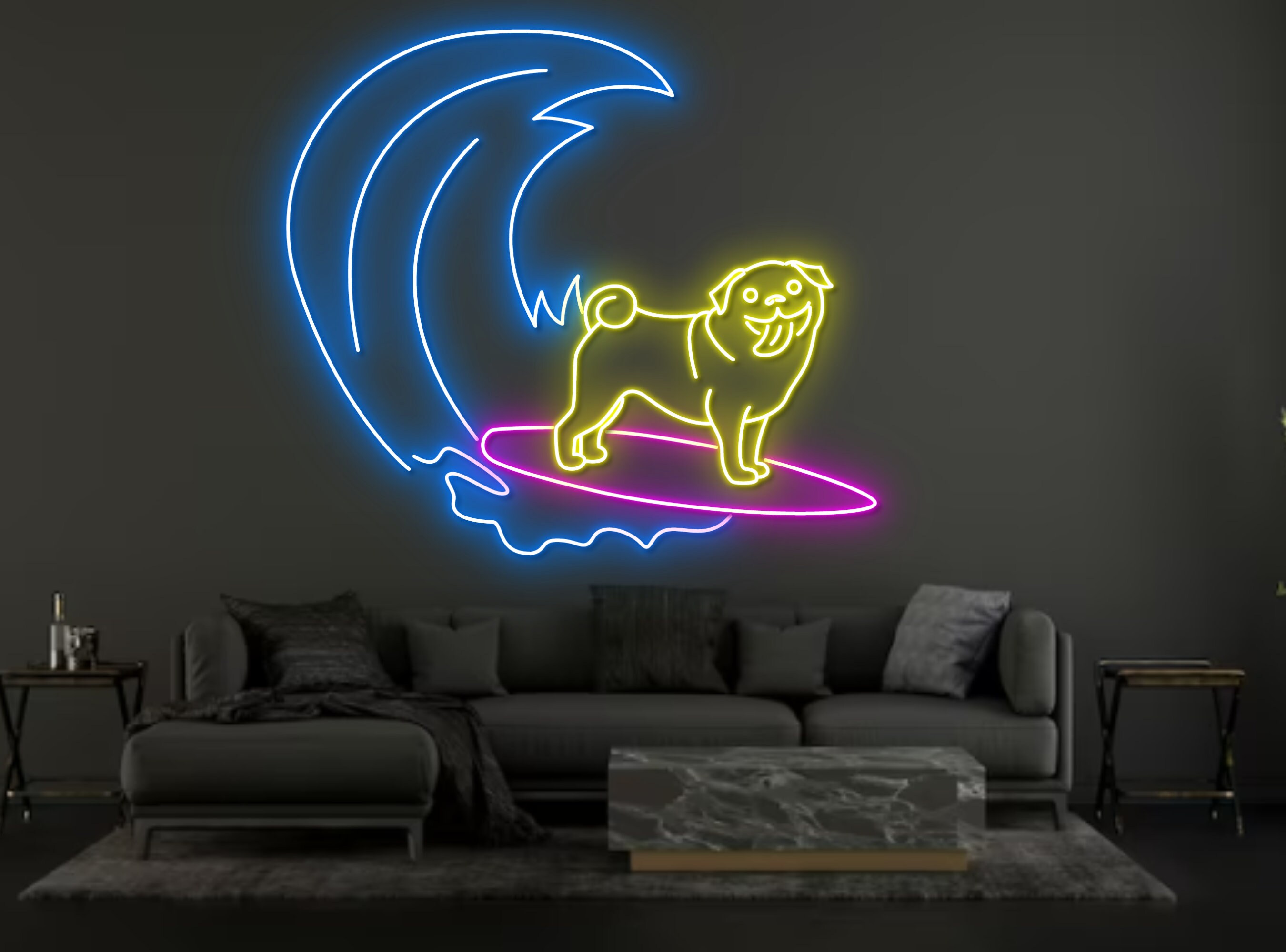 Pug Dog Surfing On Beach Neon Sign Wall Decor Gift