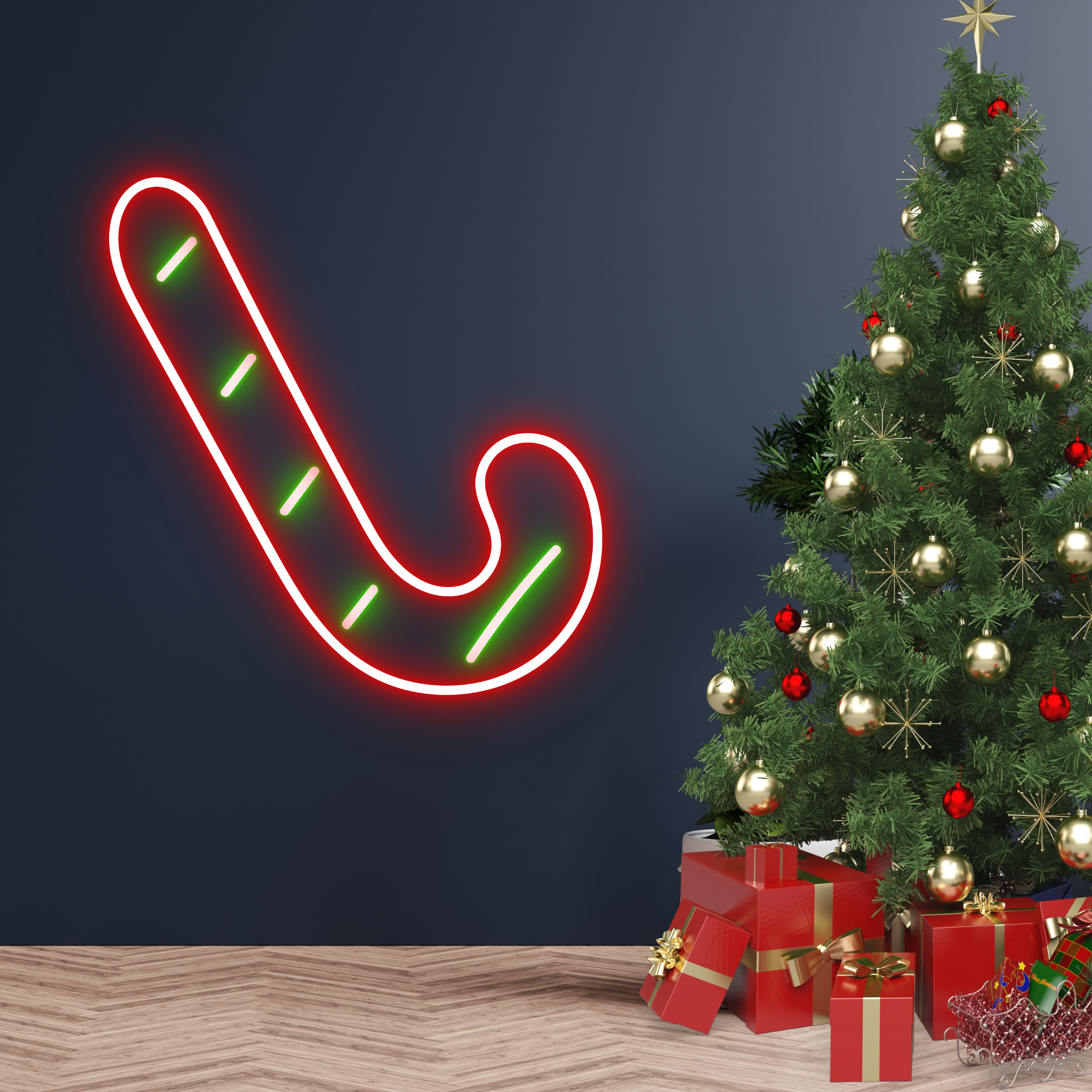 Christmas Candy Cane Neon Sign Noel Decor Set Green Red