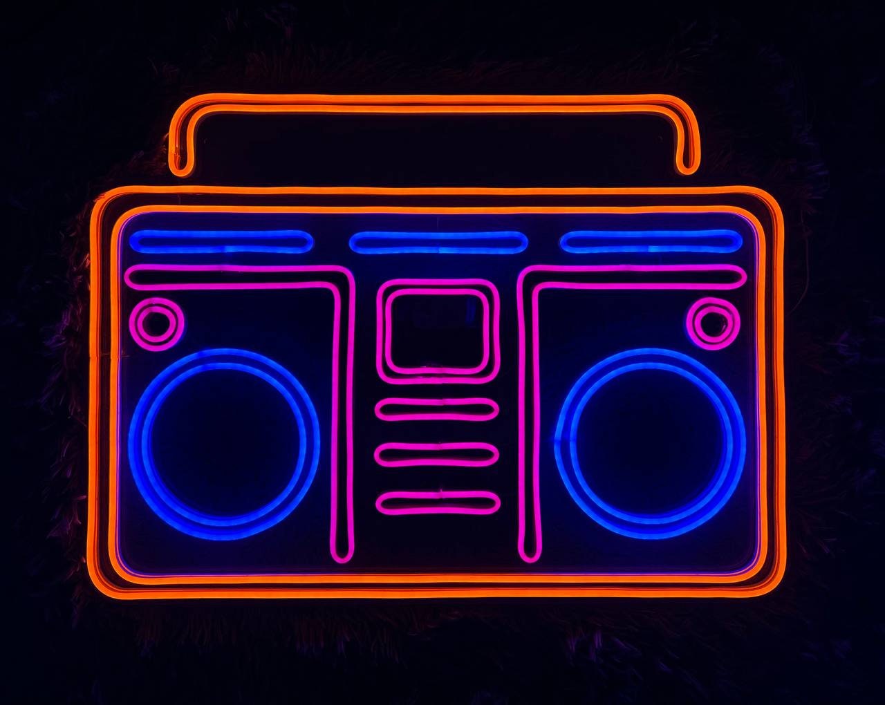 Boombox Neon Sign Retro Stereo Radio Recorder Wall Decor