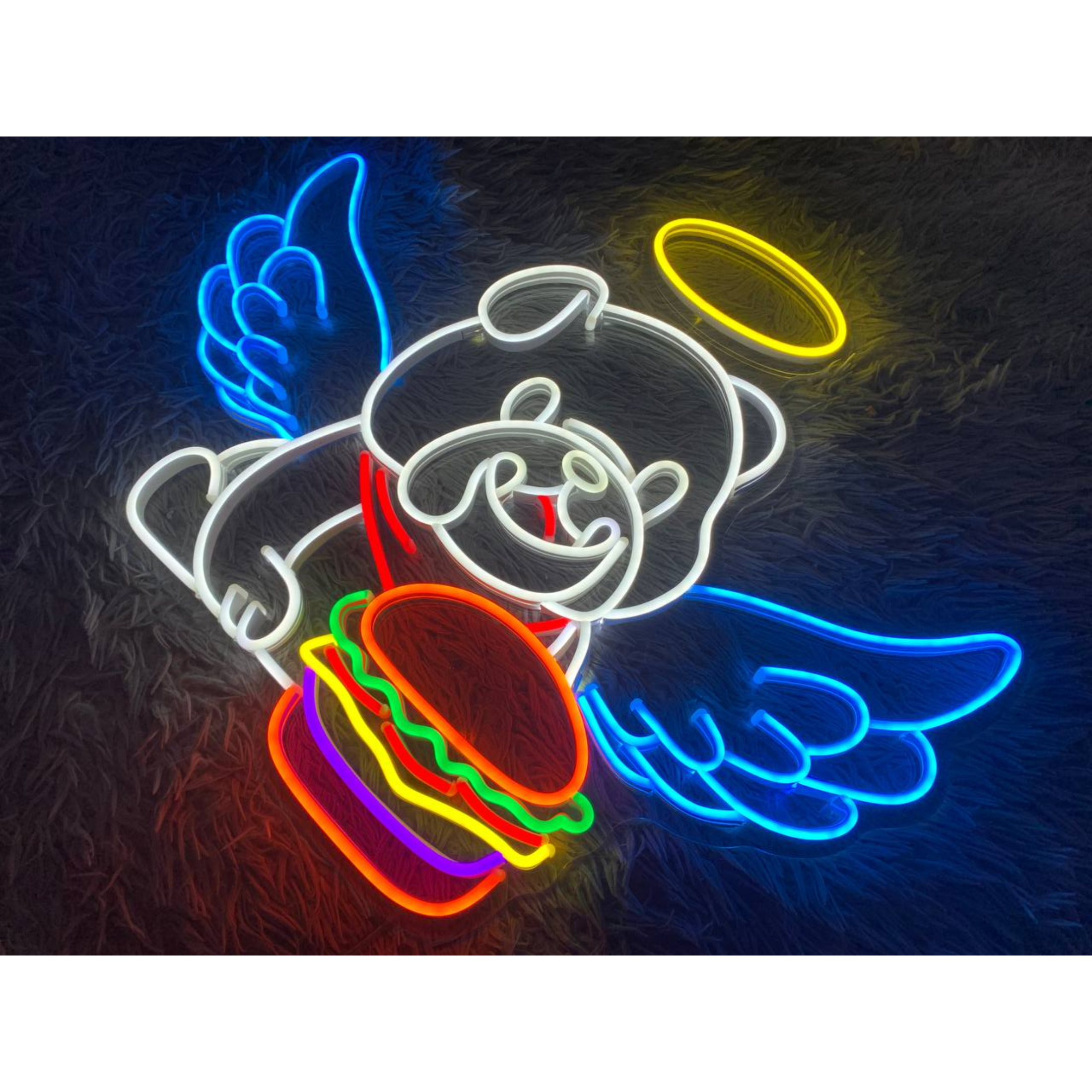 Bulldog Eat Hamburger Neon Signs Restaurant Wall Decor