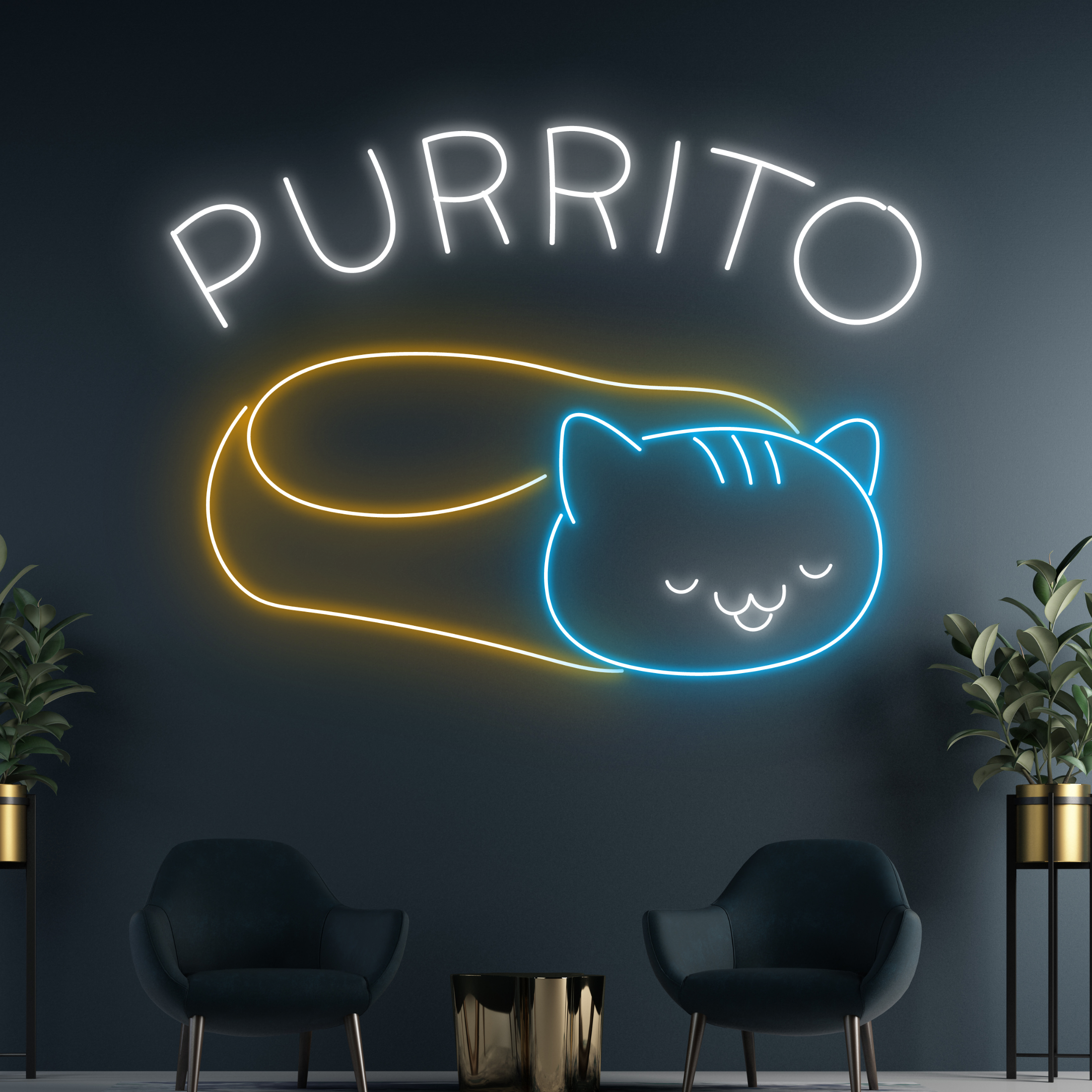 Purrito Cat Neon Signboard Restaurant And Fastfood Wall Dr