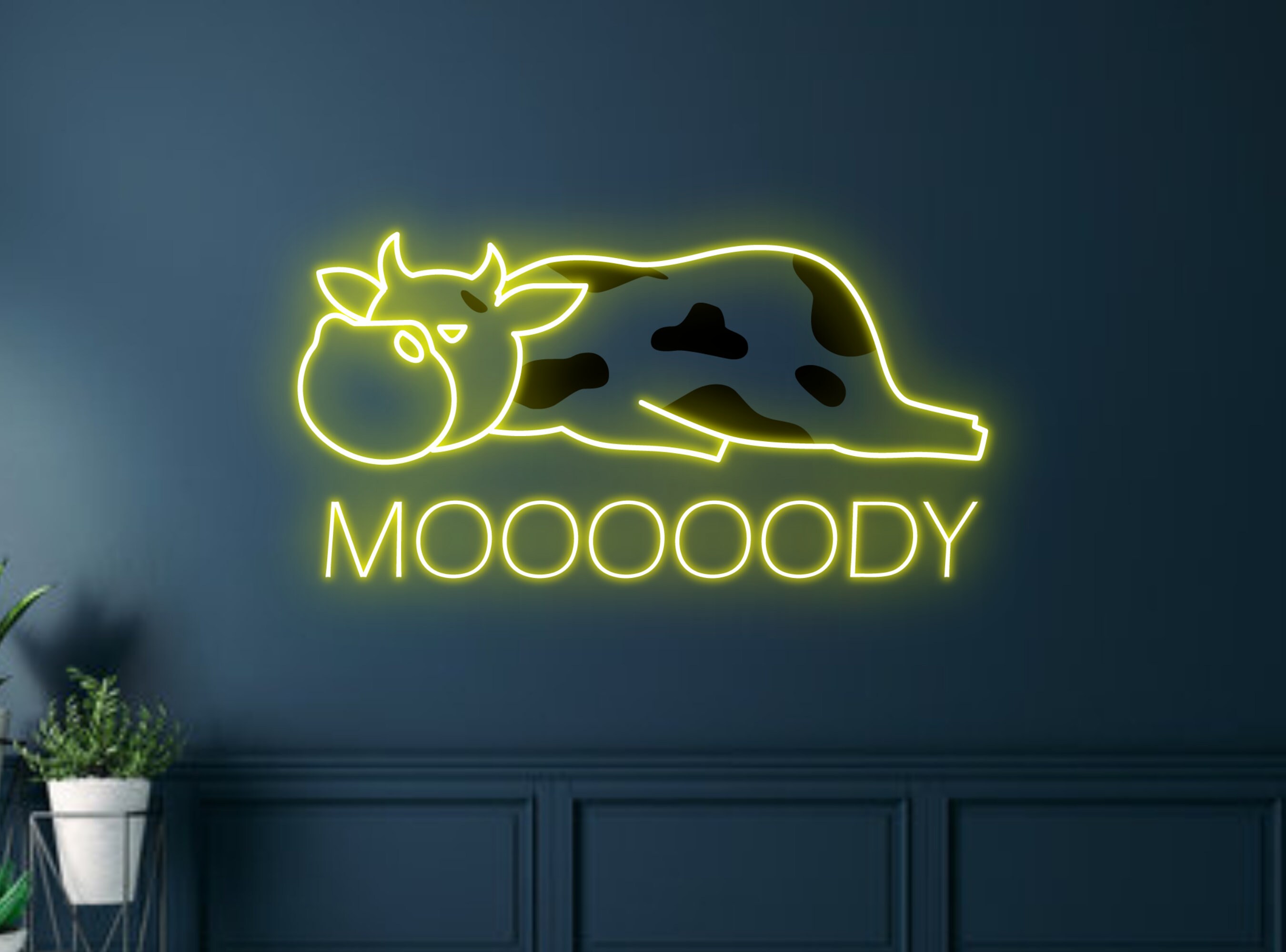 Moody Cow Lying Neon Sign