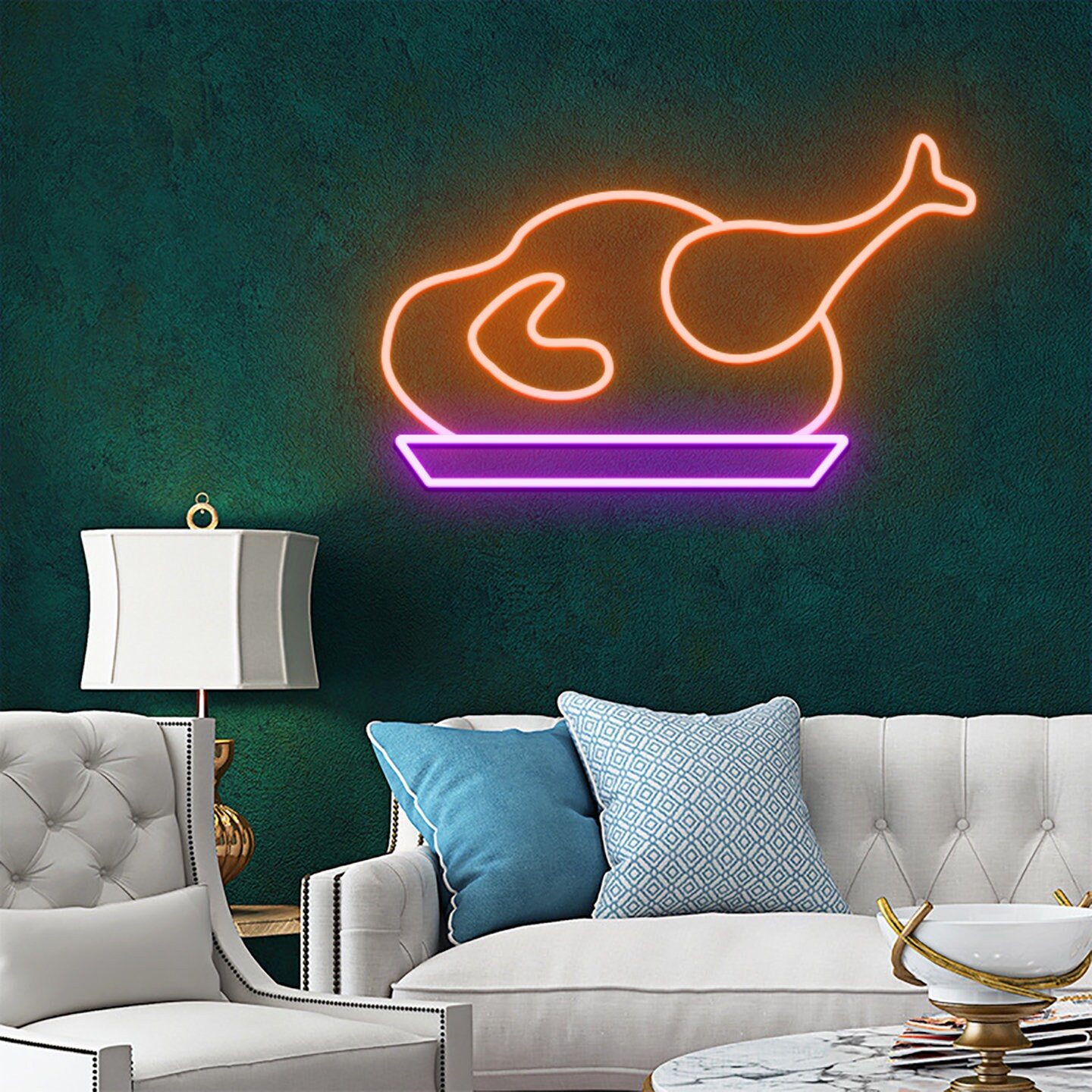 Chicken On The Plate Neon Sign