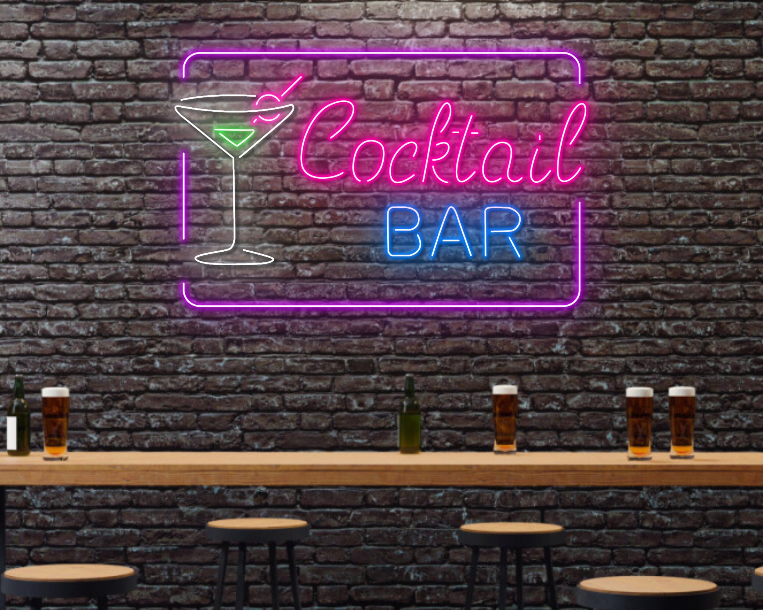 Cocktails Cup Bar Pub Neon Signs