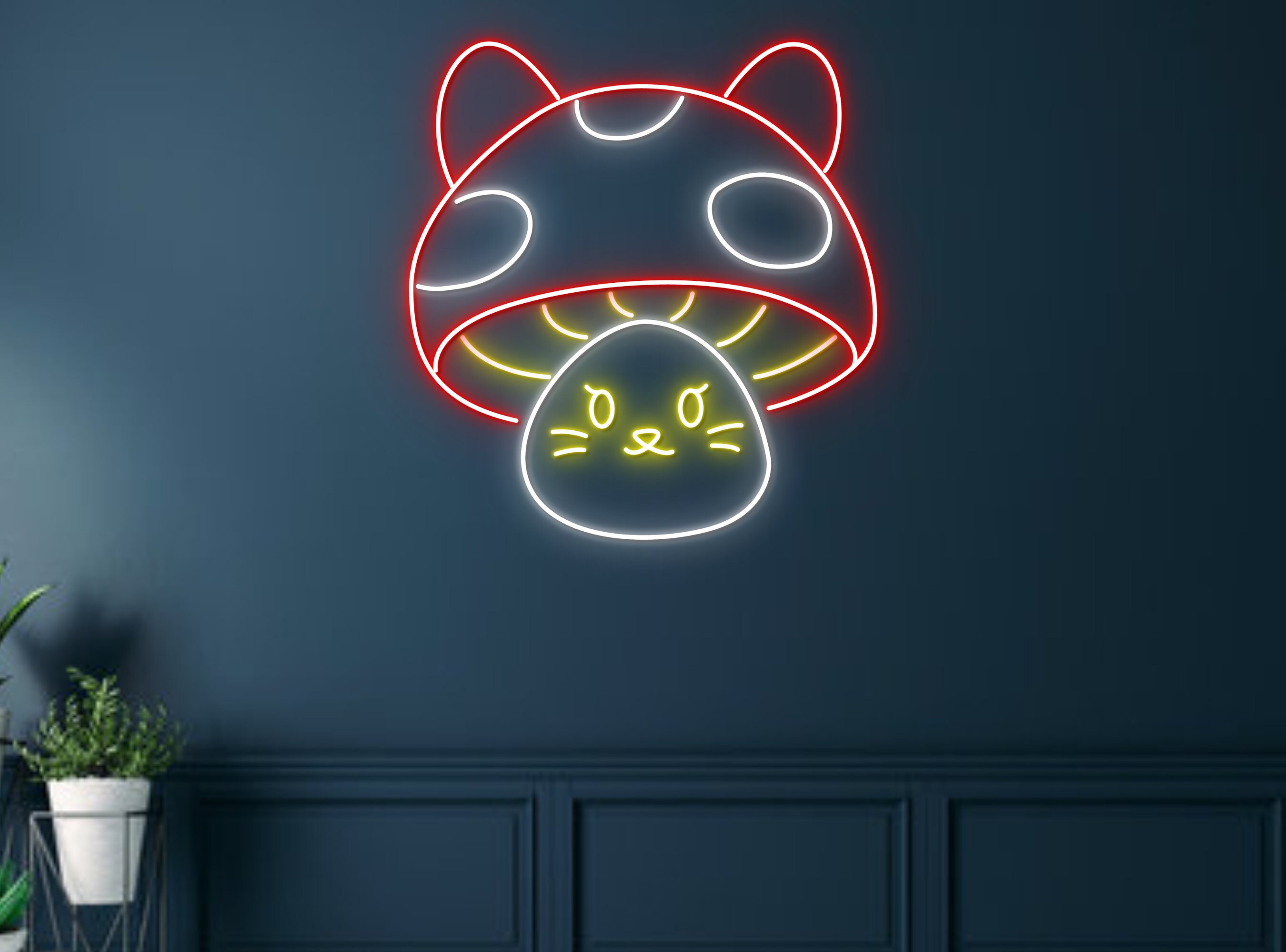 Cute Bunny Rabbit With Mushroom Hat Neon Sign