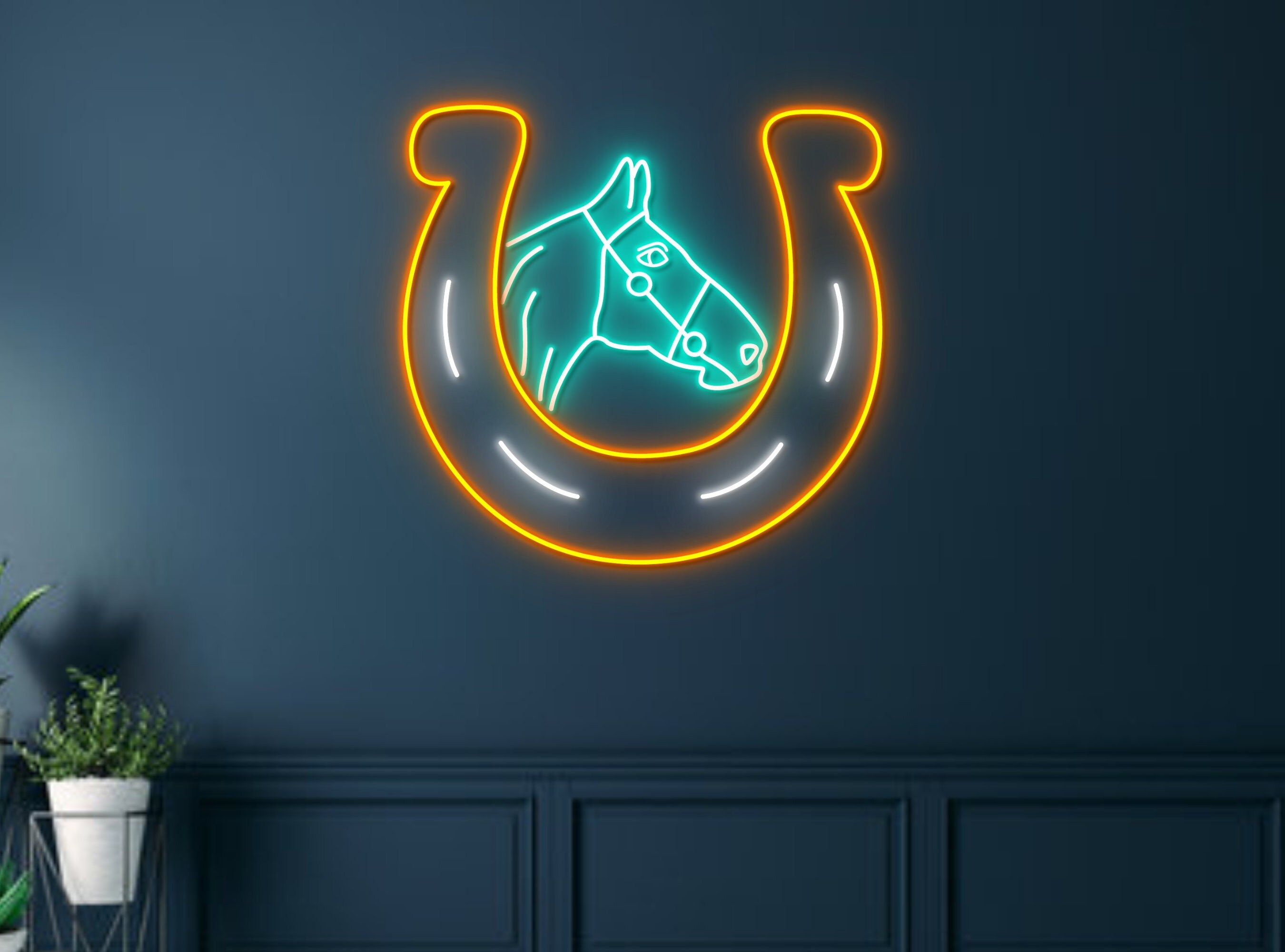 Horse With Horseshoe Neon Sign