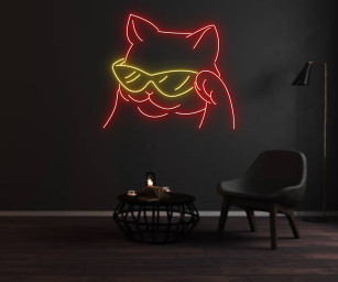 Cool Cat With Glasses Neon Sign
