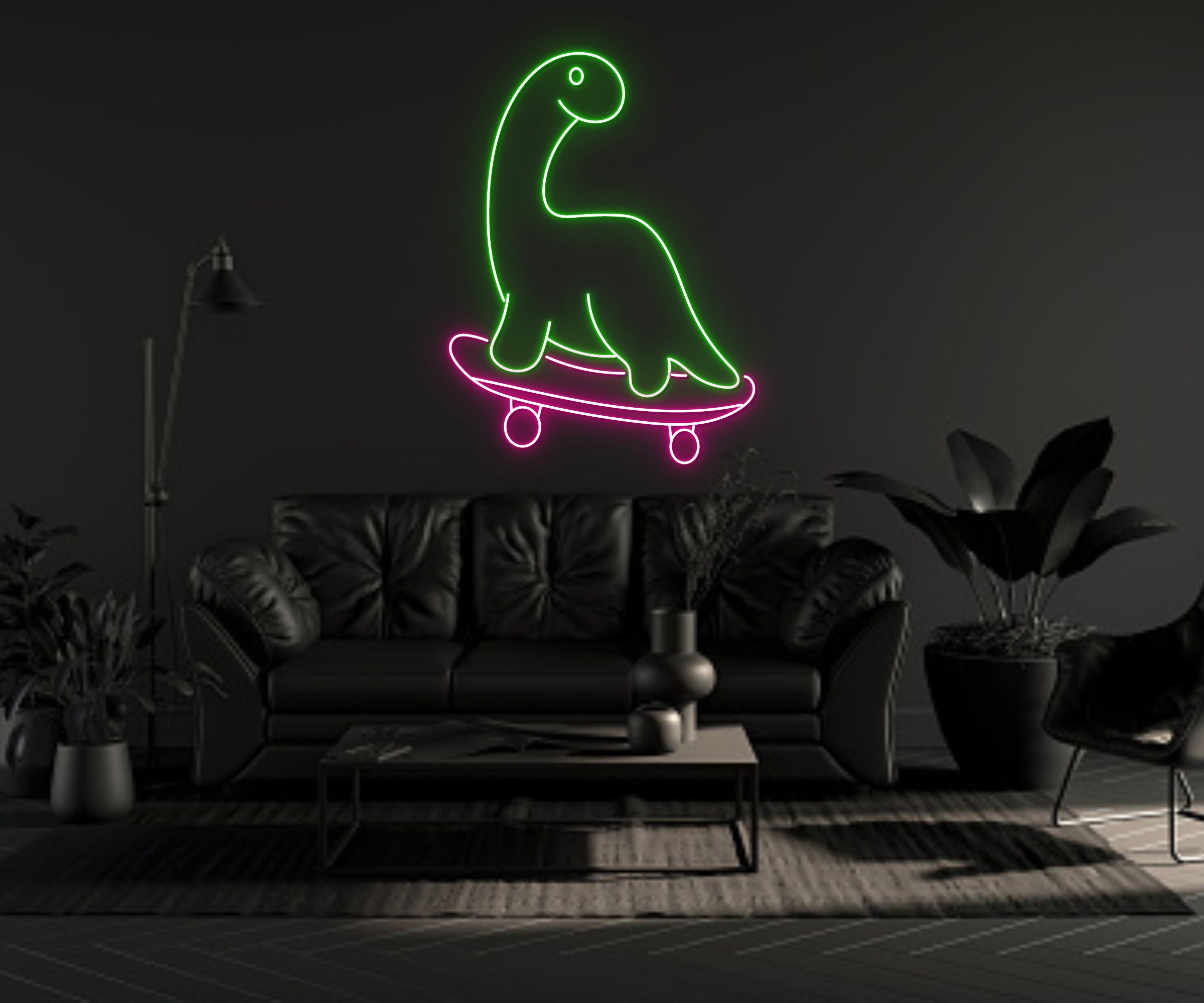 Dinosaur Surfing Neon Sign
