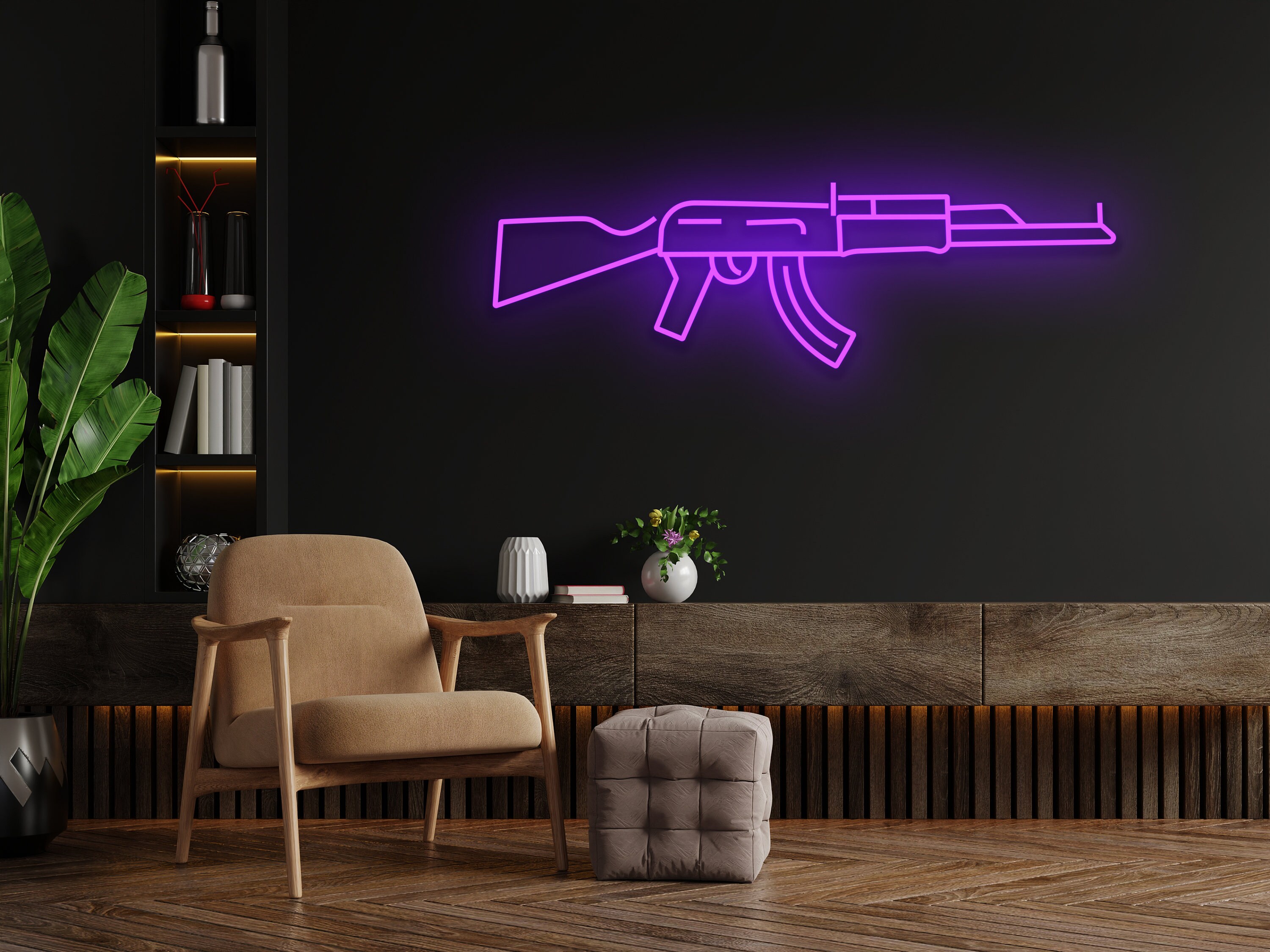 Gun Neon Sign Wall Hanging Signage