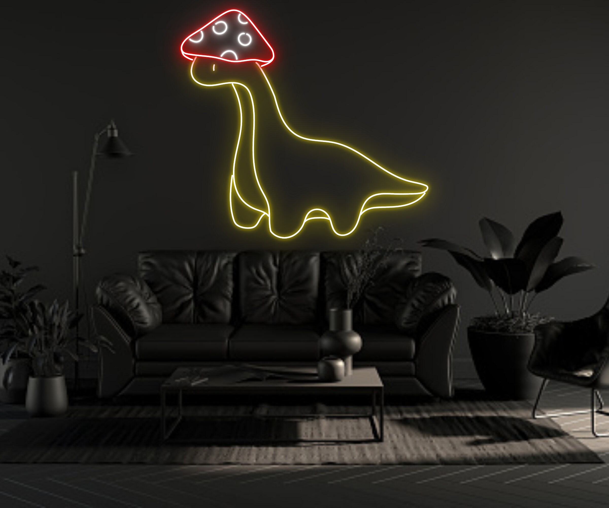 Dinosaur With Mushroom Hat Neon Sign