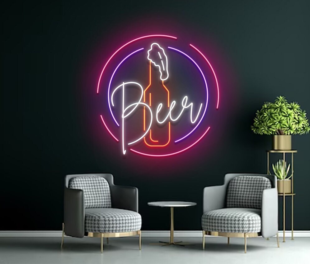 Beer Bottle Glass Foam Neon Sign