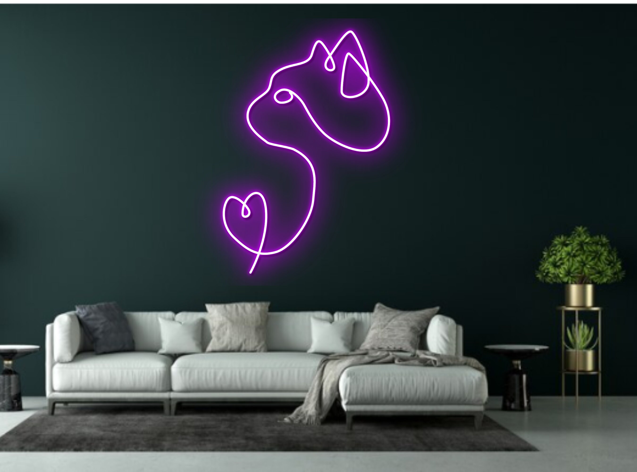 Cat With Heart Line Art Neon Sign Decor Gift