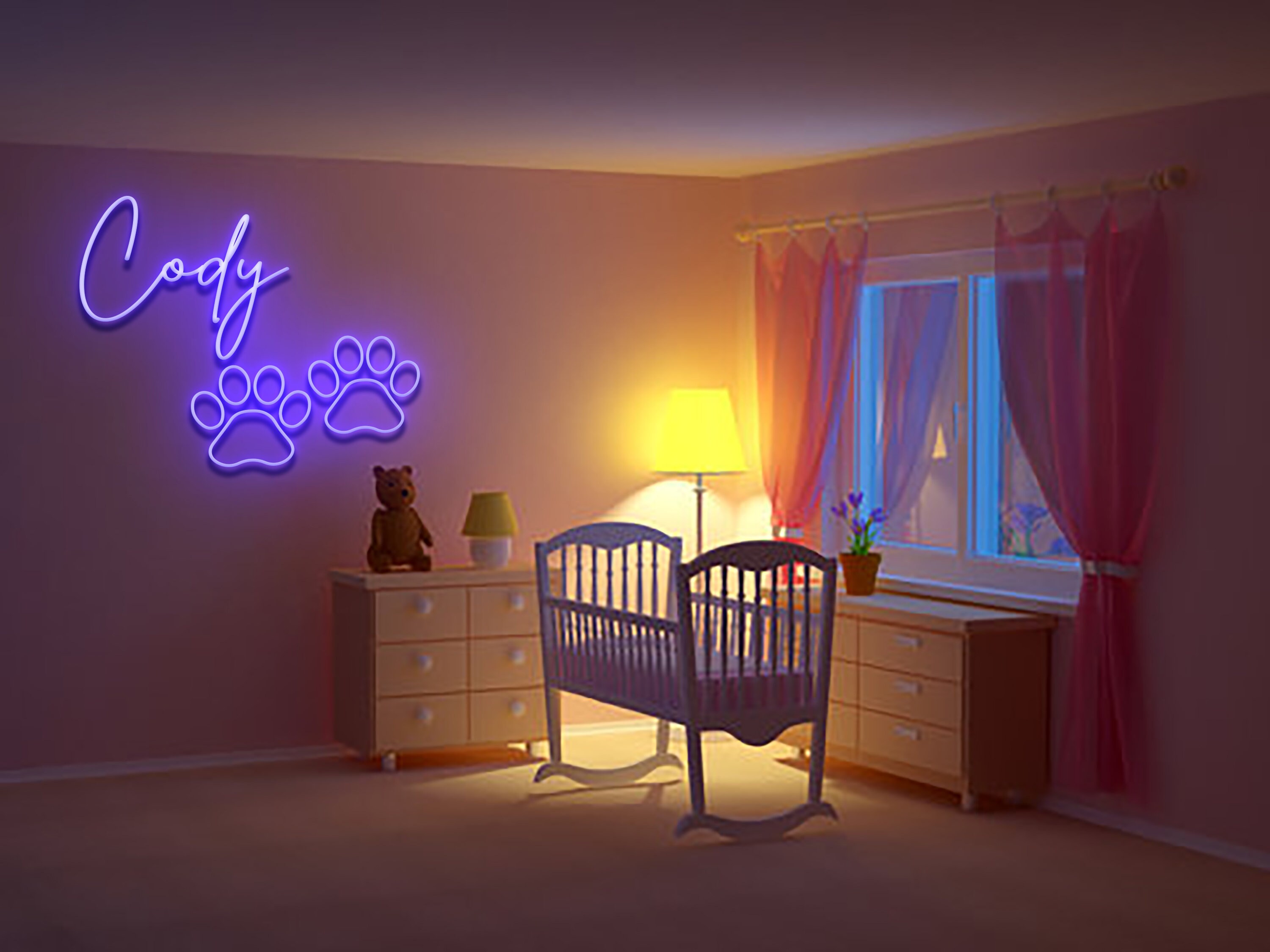 Custom Dog Paw Name Neon Sign Dog Print Art LED Light