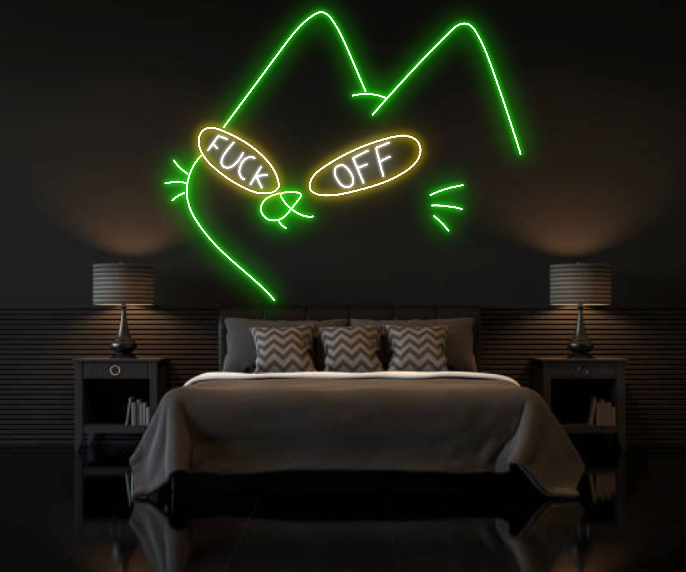 Fuck Off Cat With Glasses Neon Sign Handmade Neon