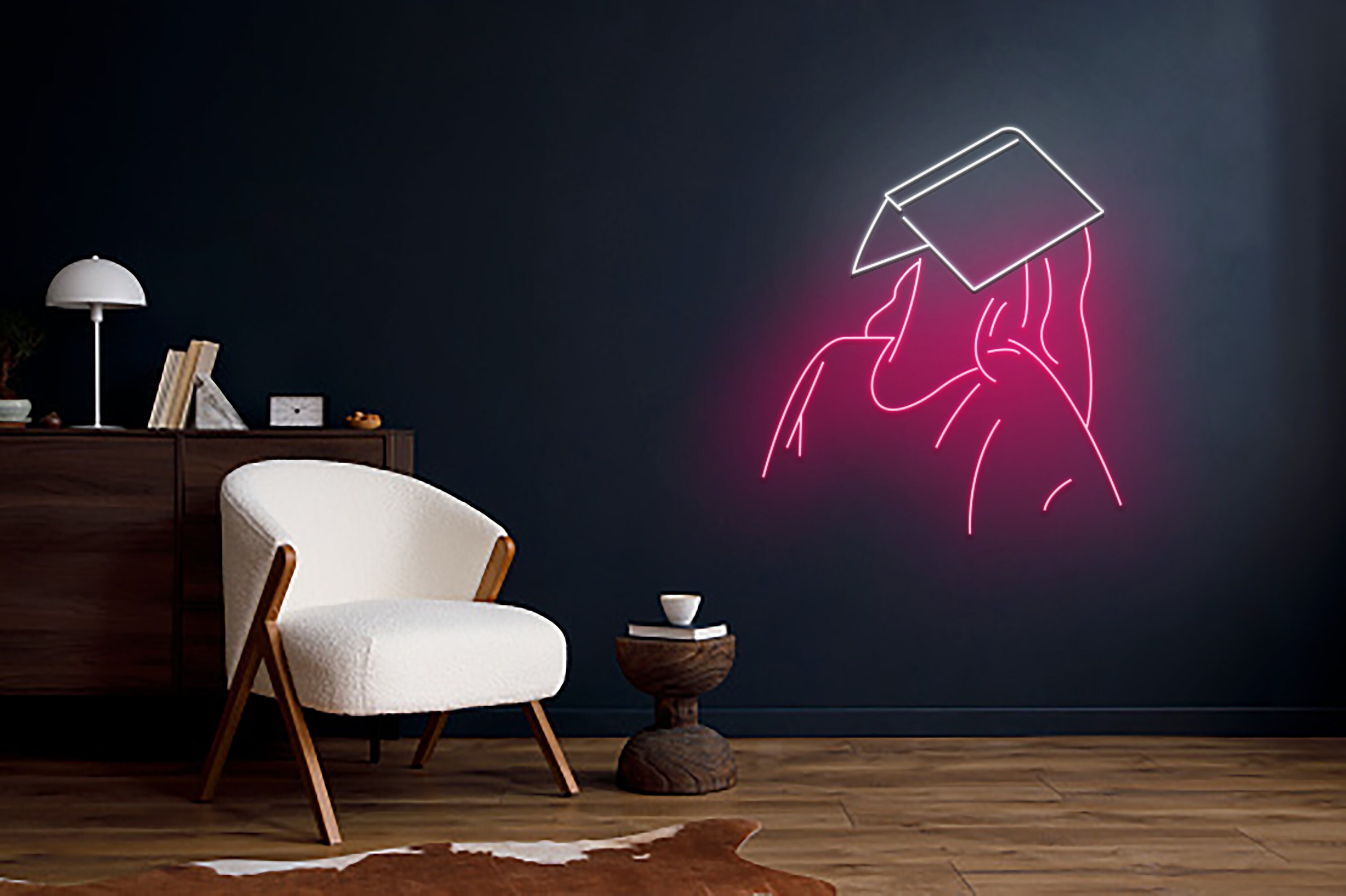 Sad Woman With Book Neon Signs