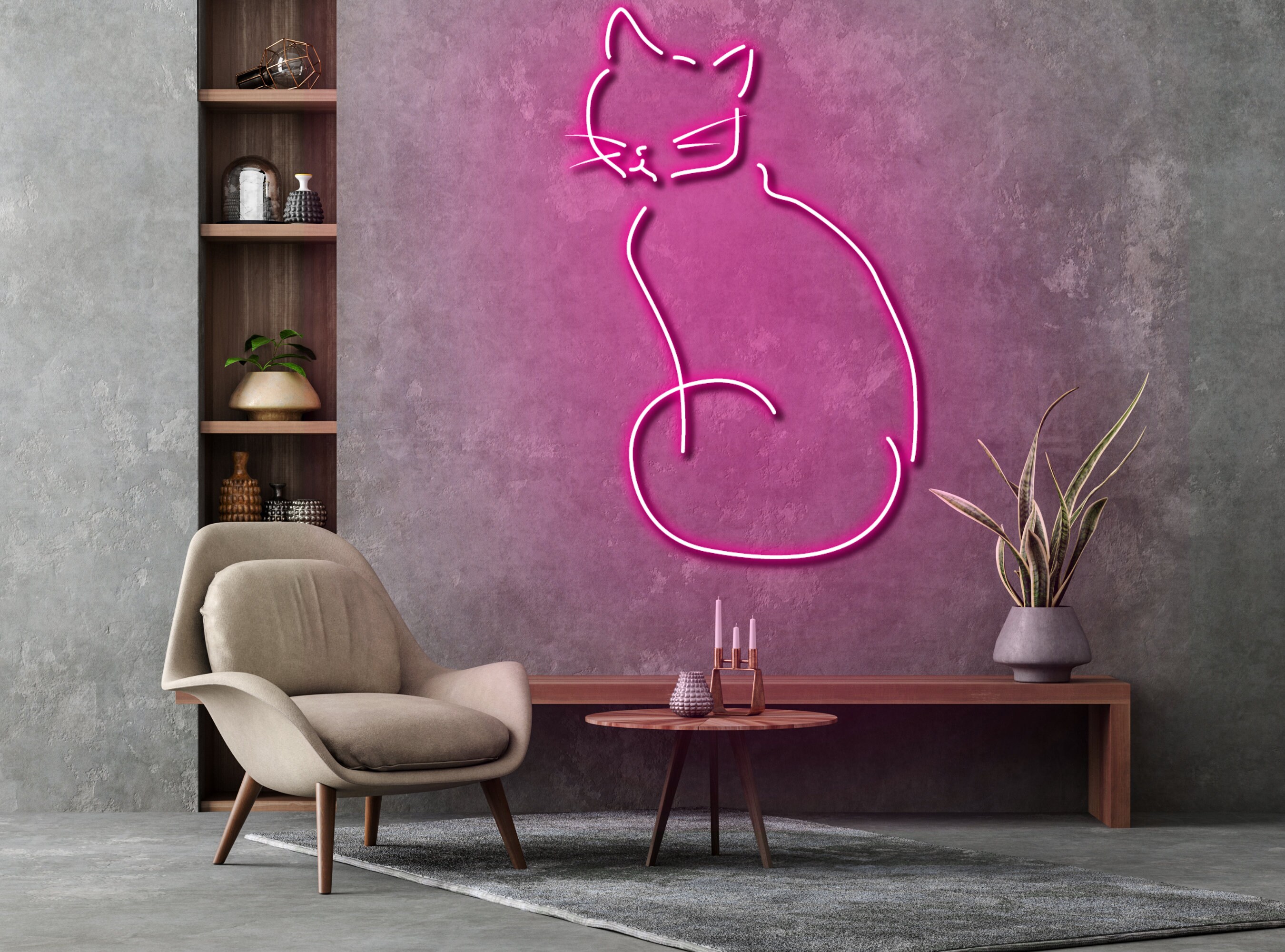 Cat Line Art Neon Sign Wall Decor