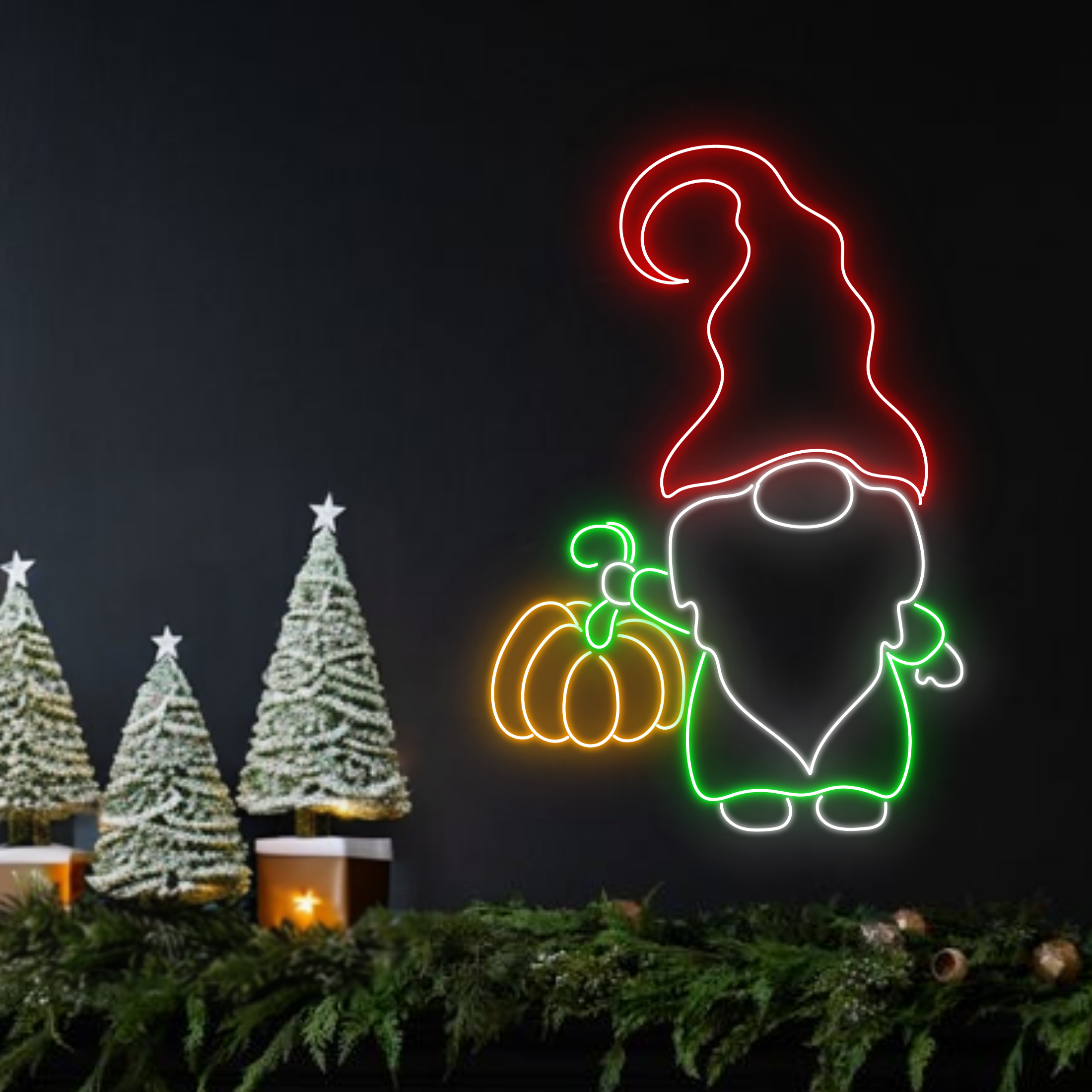 Elf Santa Pumpkin Neon Sign Thanksgiving Christmas Decor