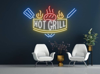 Hot Grill BBQ Restaurant Neon Sign