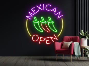 Mexican Food Open Restaurant Neon Sign