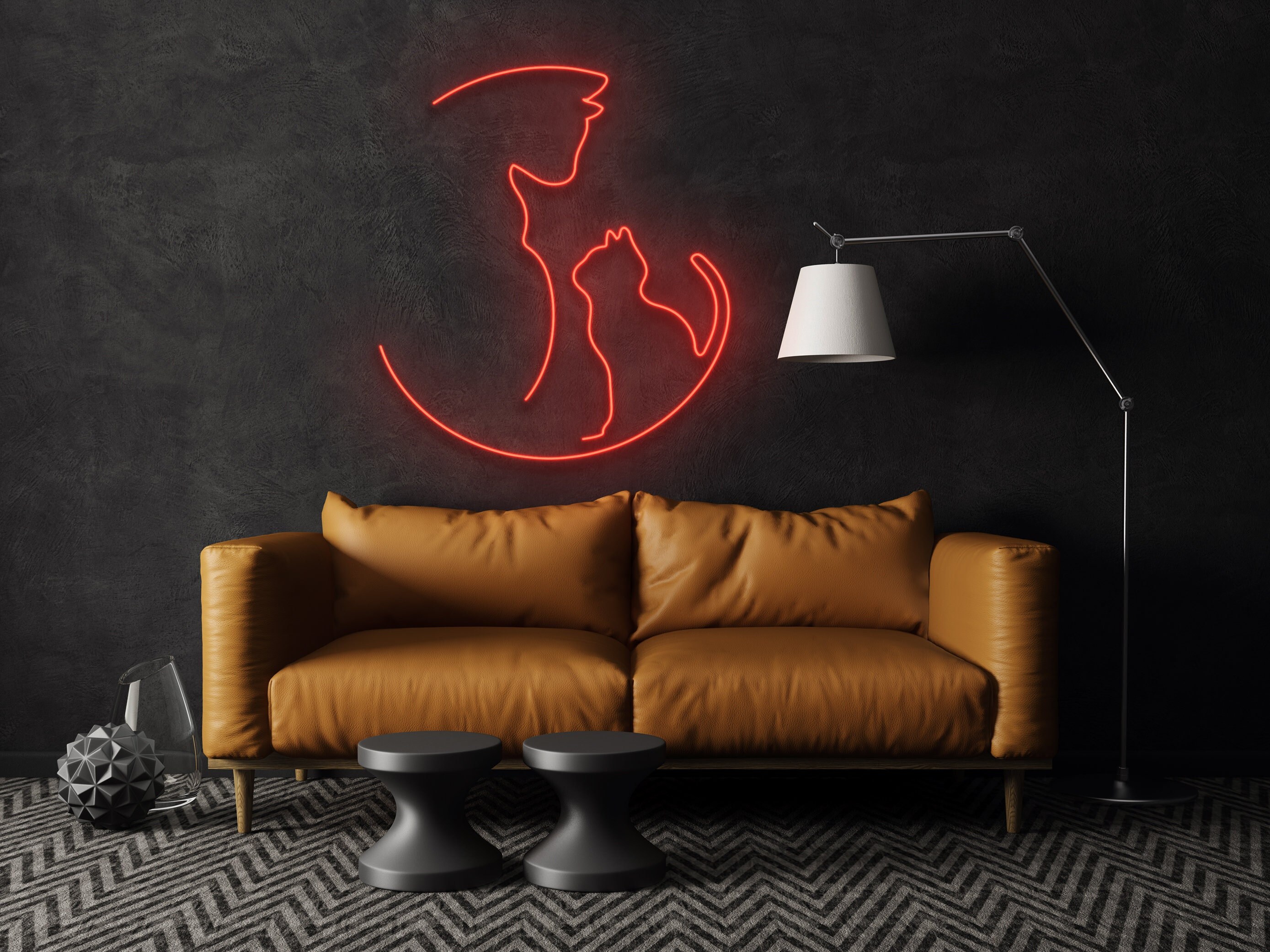 Cat Mom Line Art Neon Sign Wall Decor
