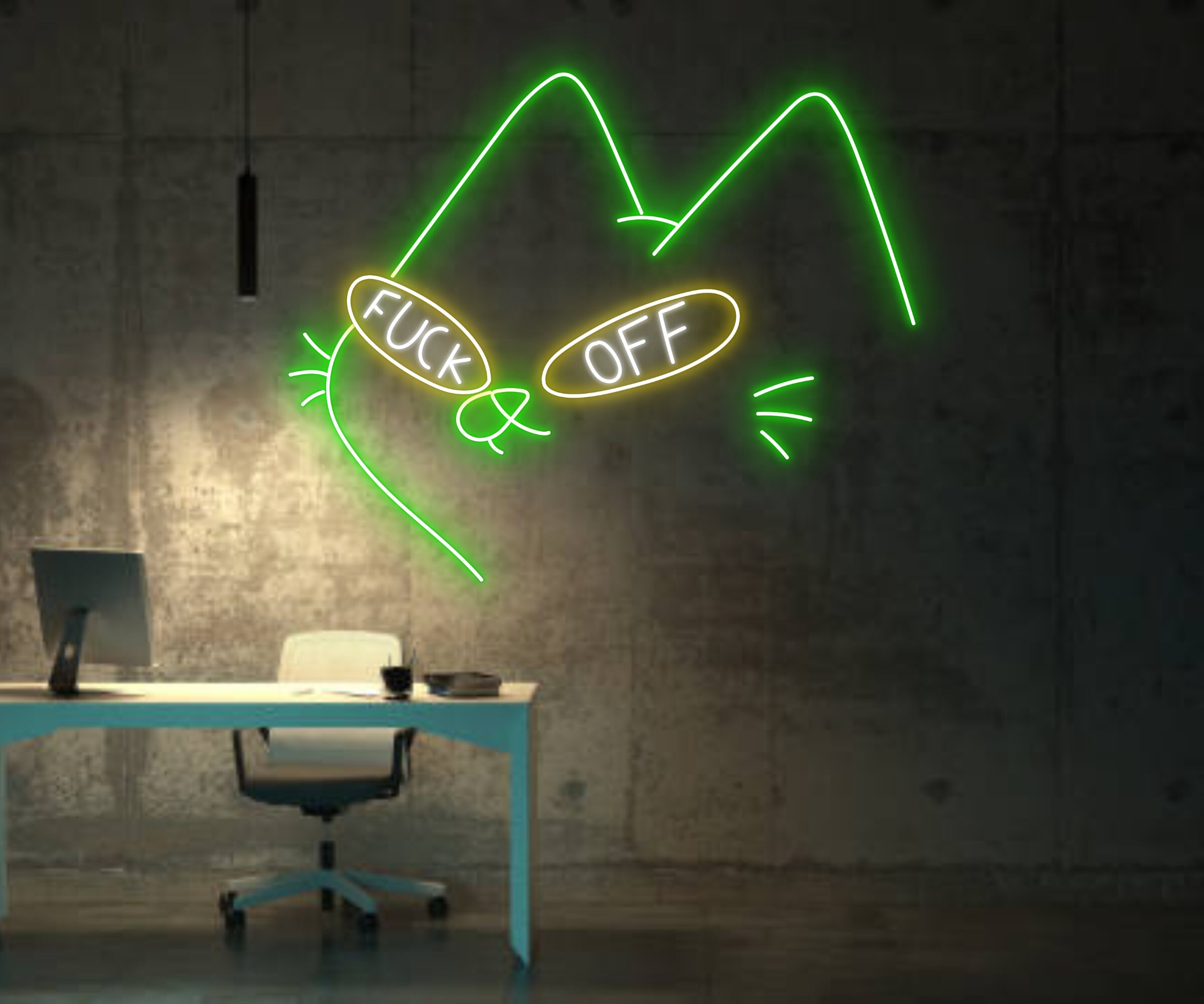 Fuck Off Cat With Glasses Neon Sign Handmade Neon