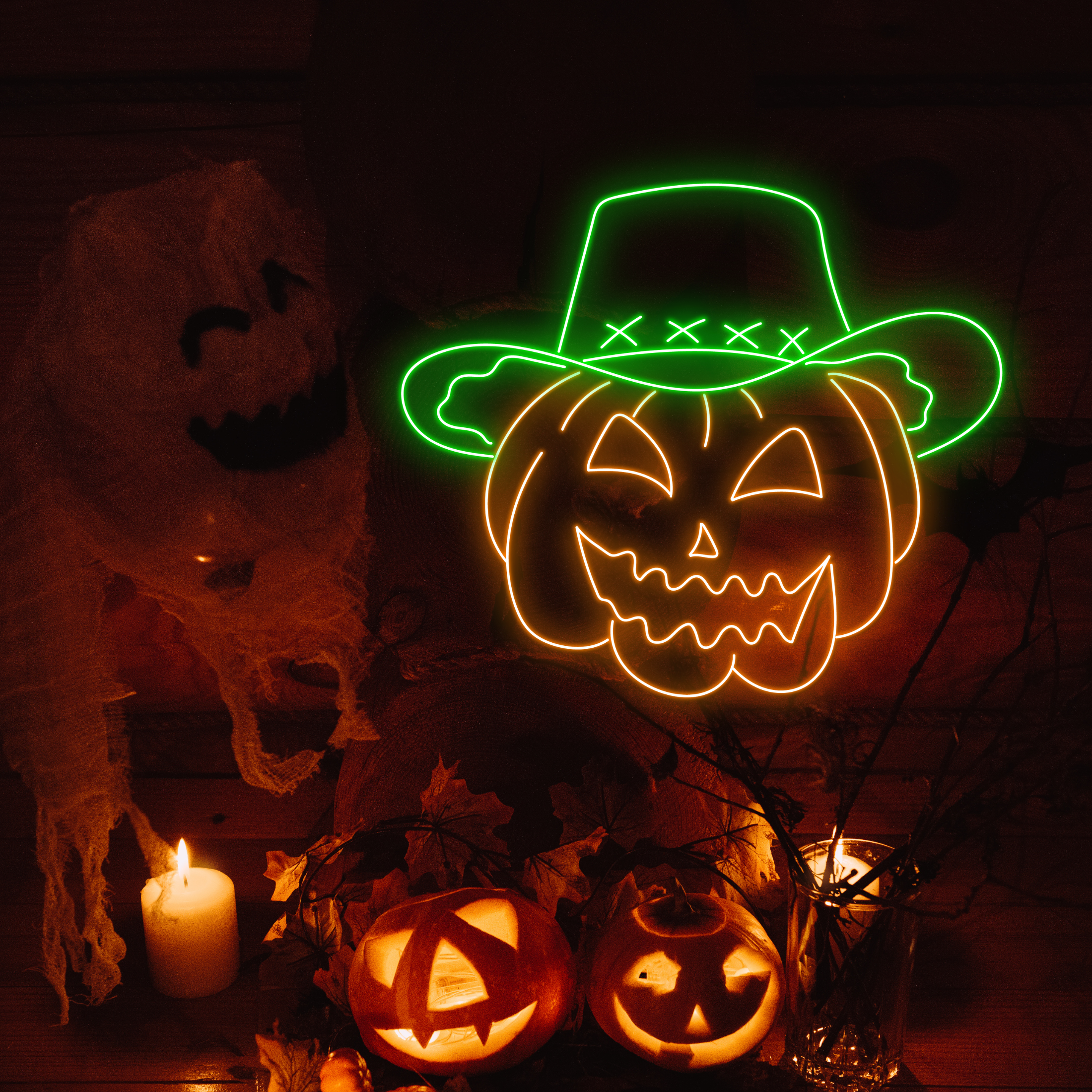 Pumpkin Hat Neon Signs Halloween Long-lasting Light Decor