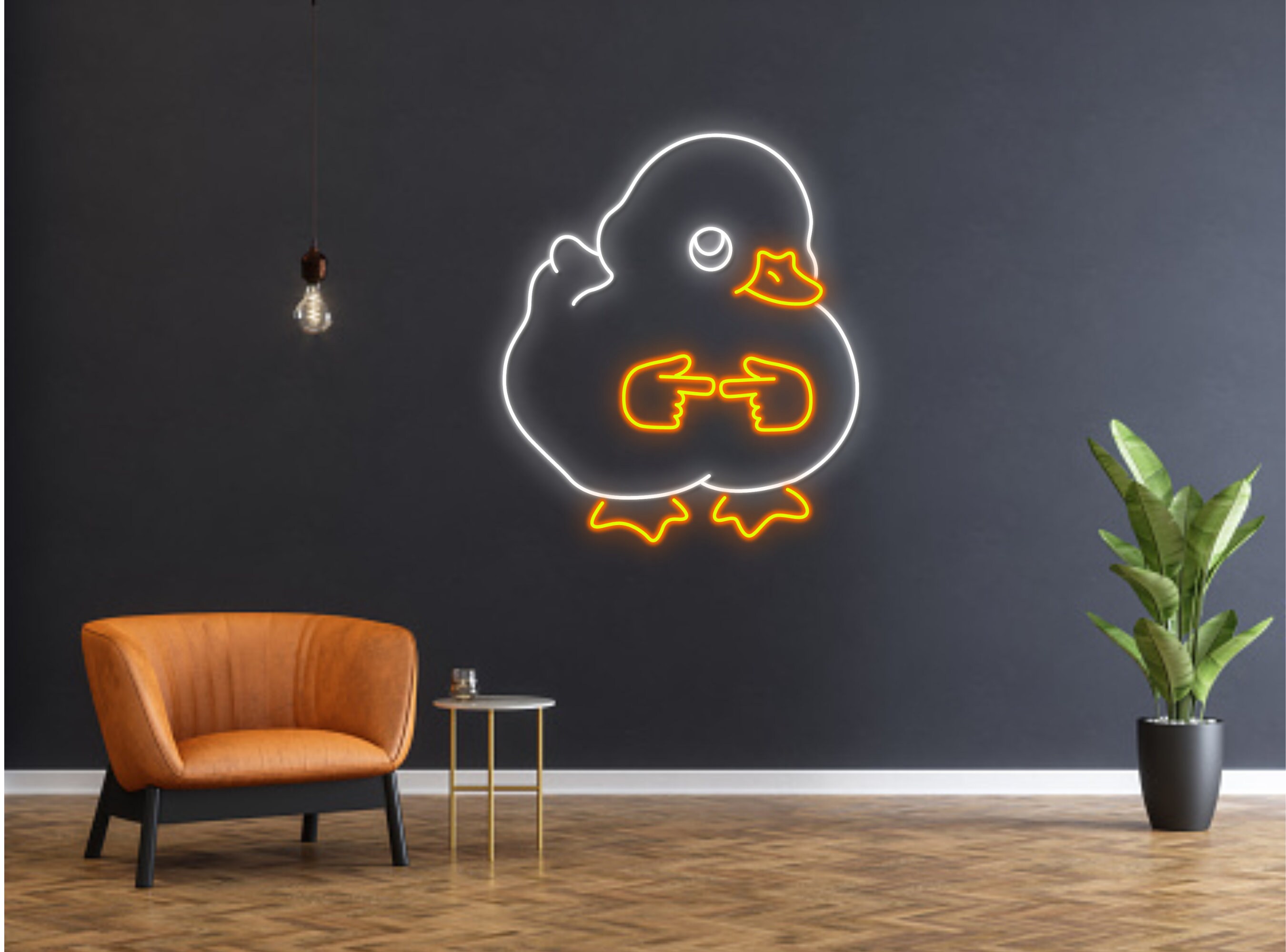 Chibi Duck With Hand Neon Sign