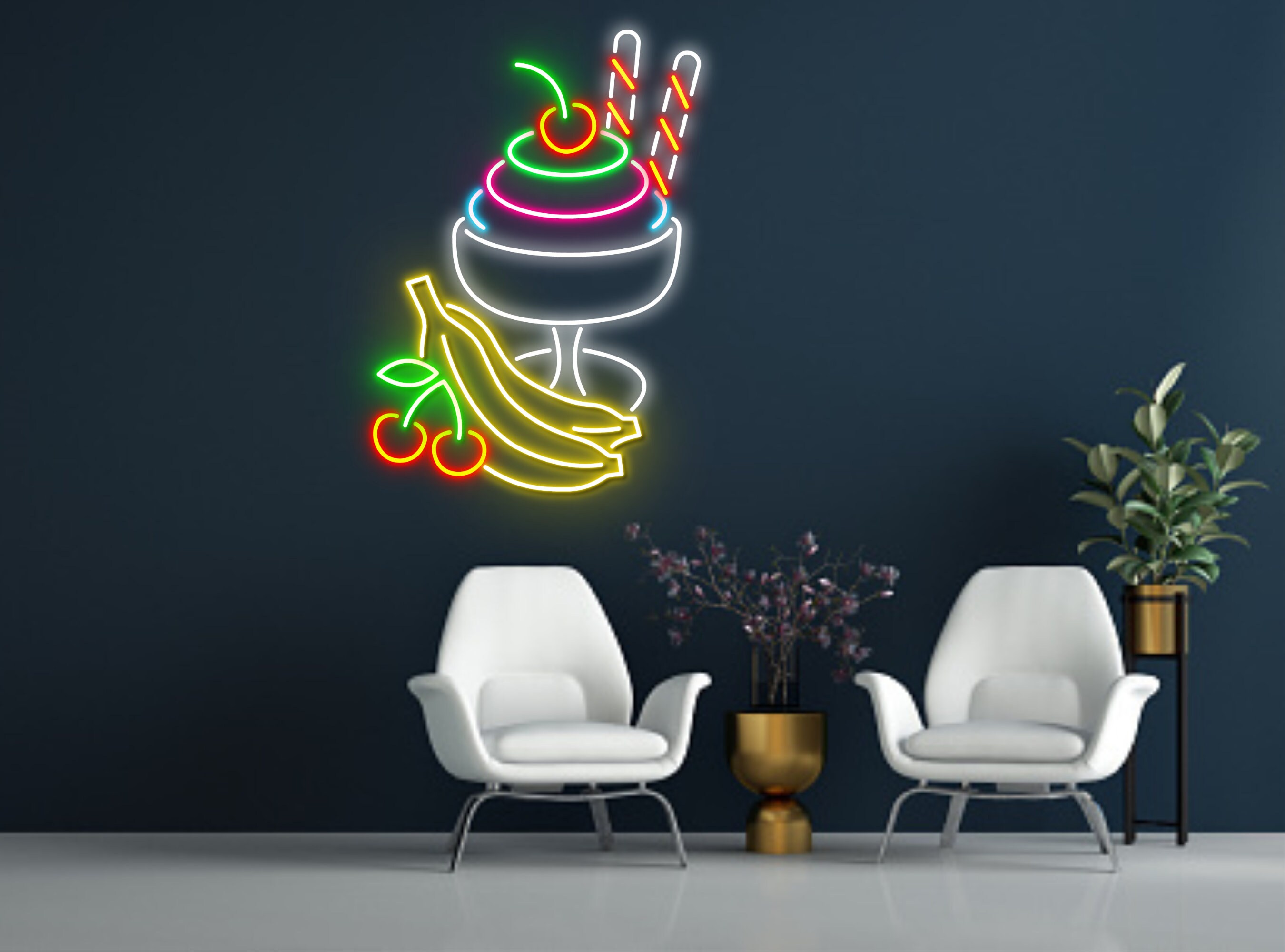 Ice Cream Cup Add Fruits Neon Sign