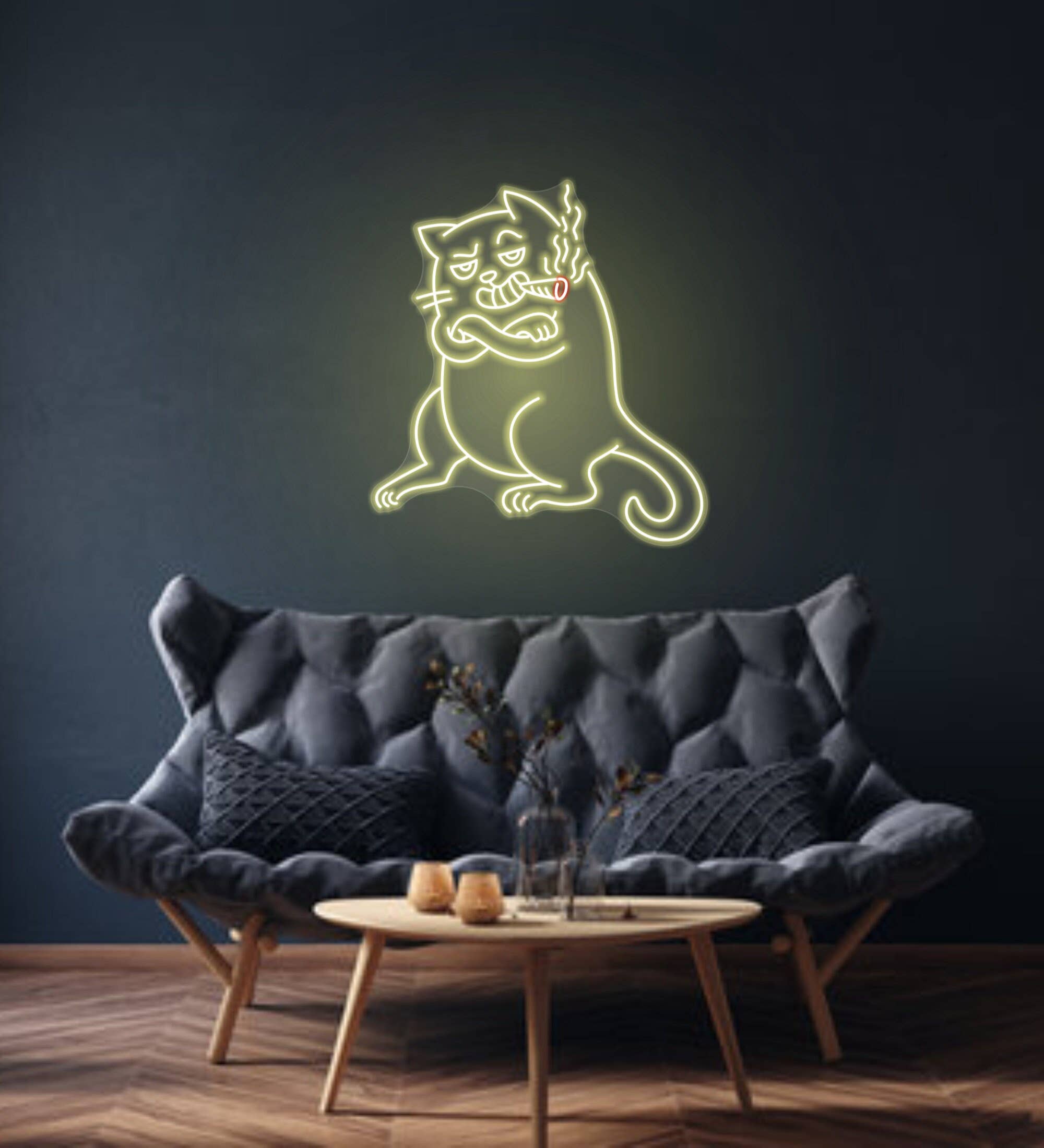 Smoking Cat Neon Signs Cool Animal Art Wall Decor