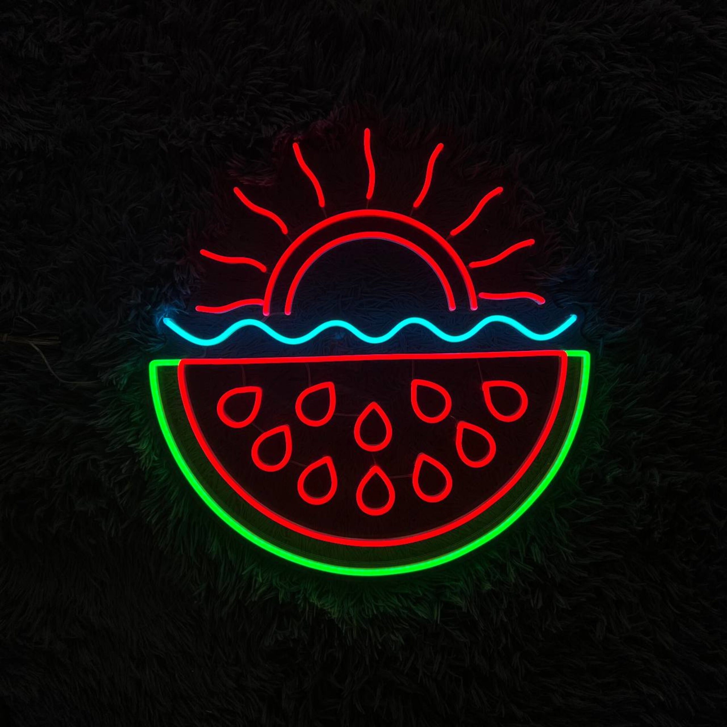 Watermelon Fruits And Sun Wave Neon Sign