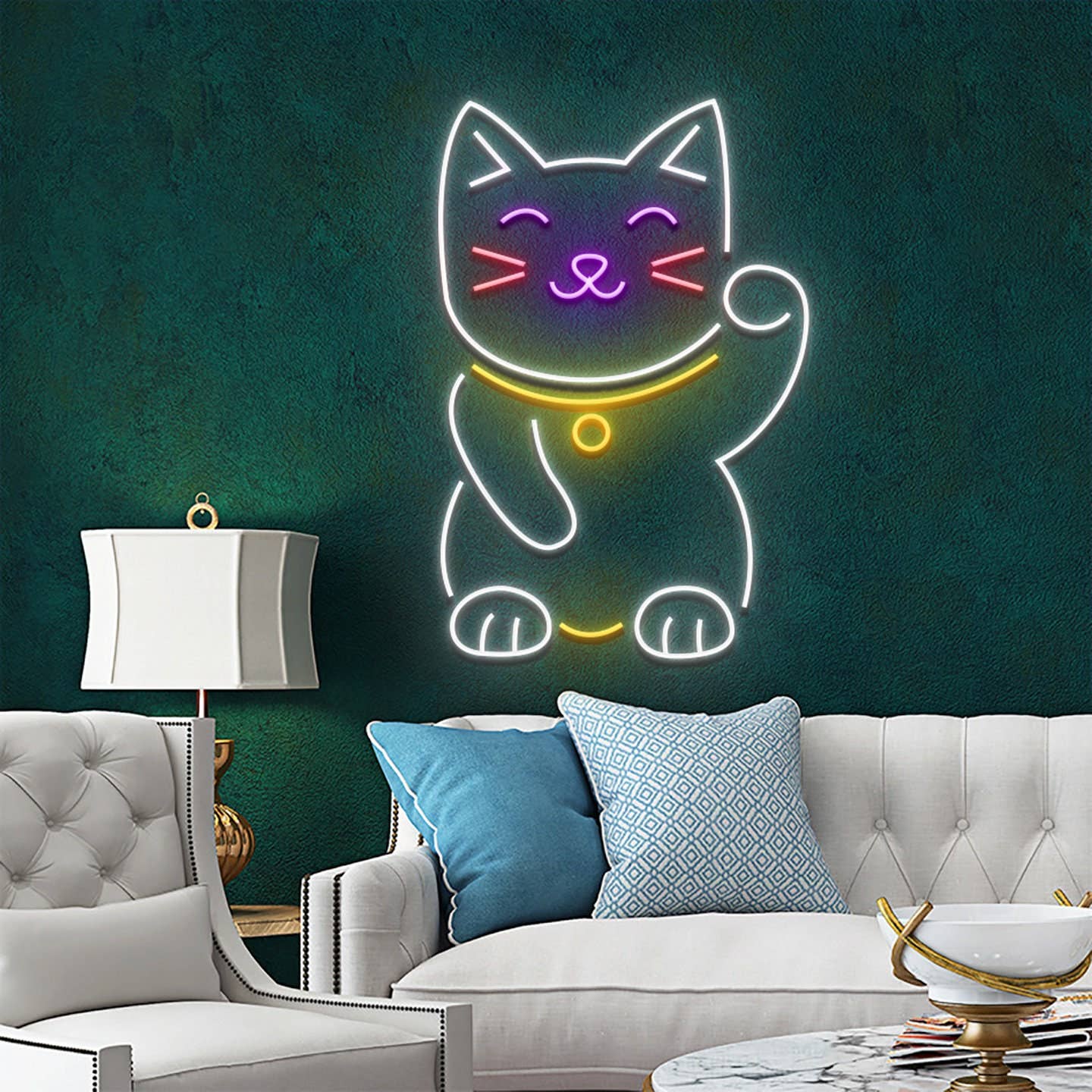 Lucky Cat Welcome Neon Signboard Shop Store Entrance Decor