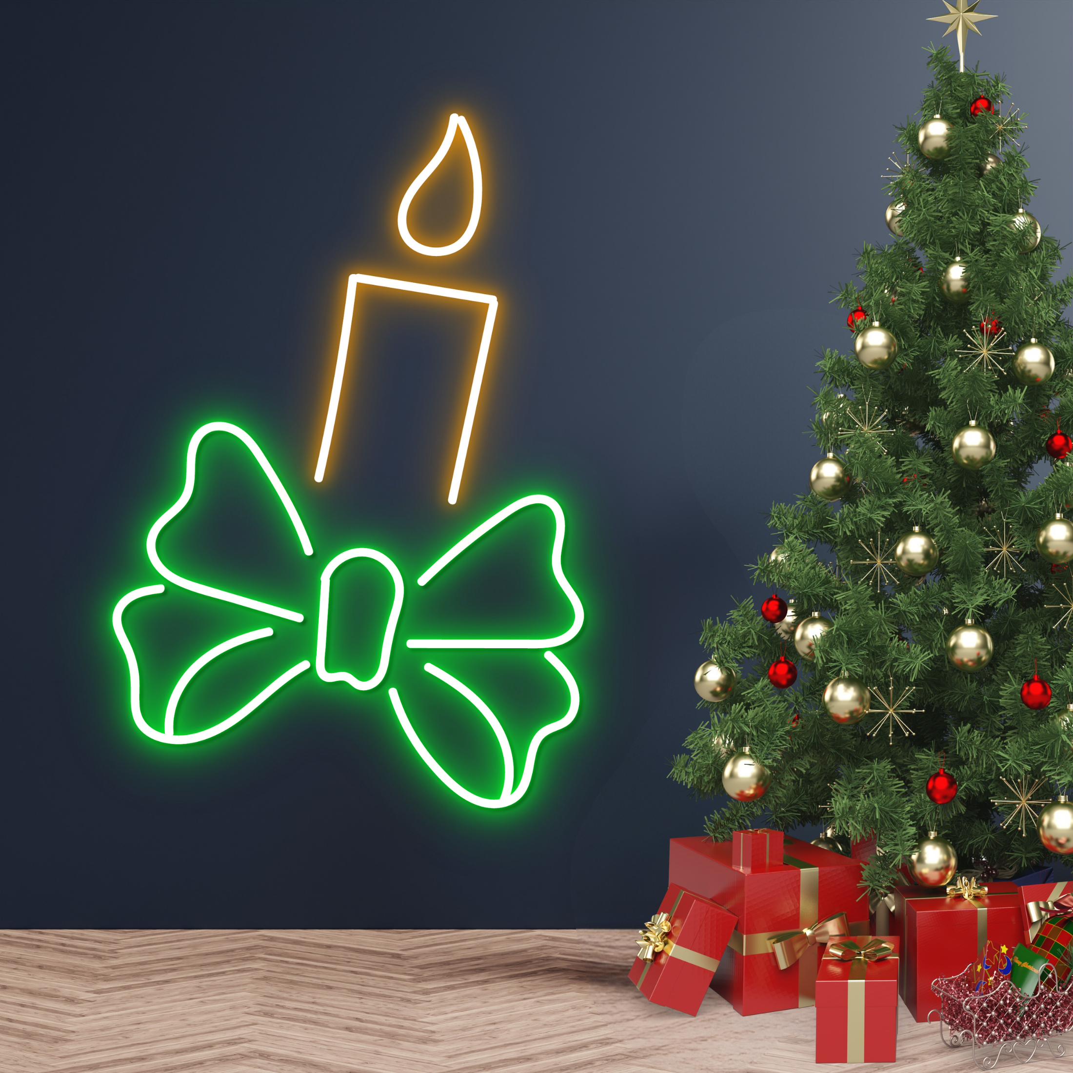 Christmas Candle Neon Sign Christmas Long-lasting Decor Set