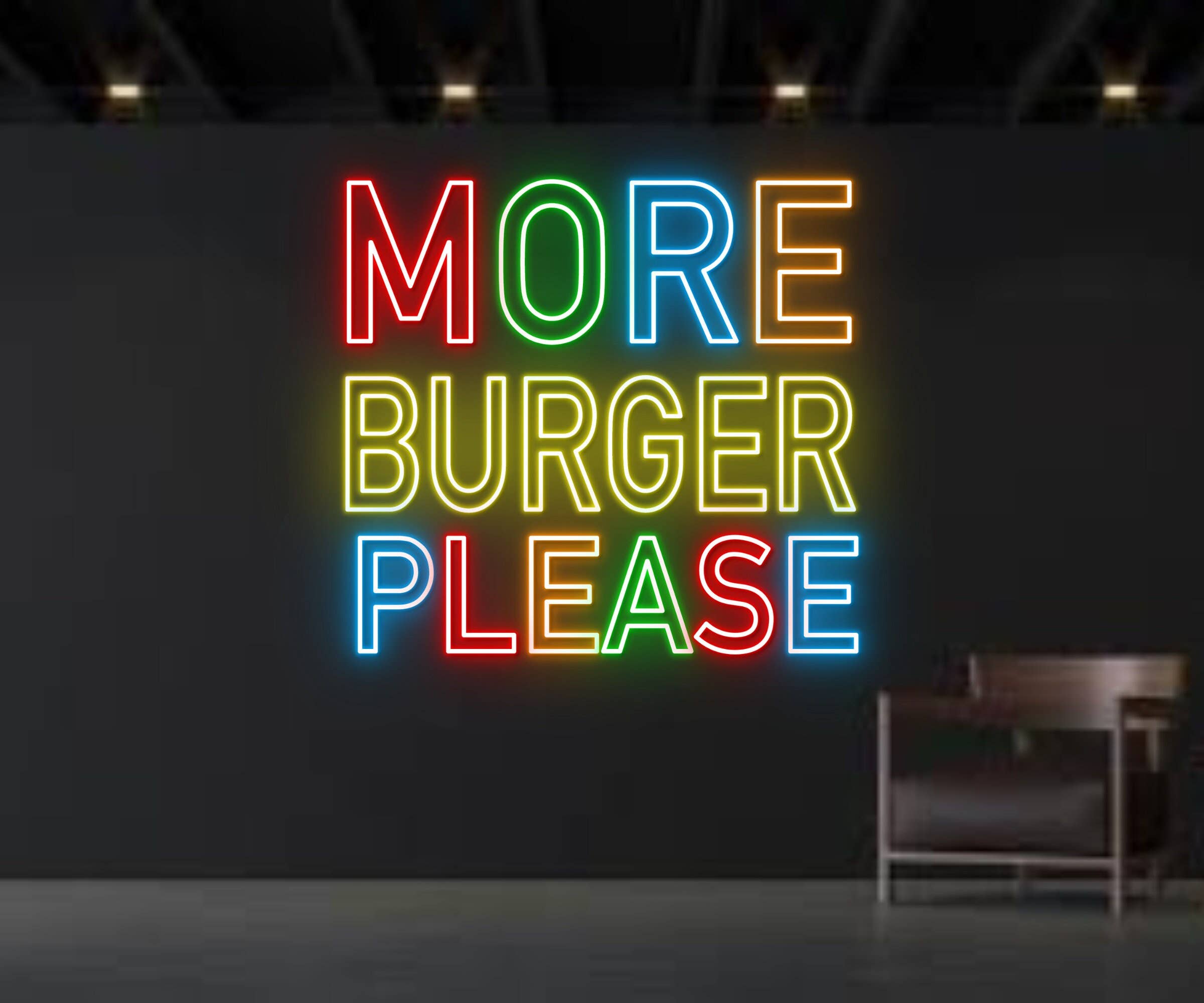 More Burger Please Neon Sign Burger Signboard Decor