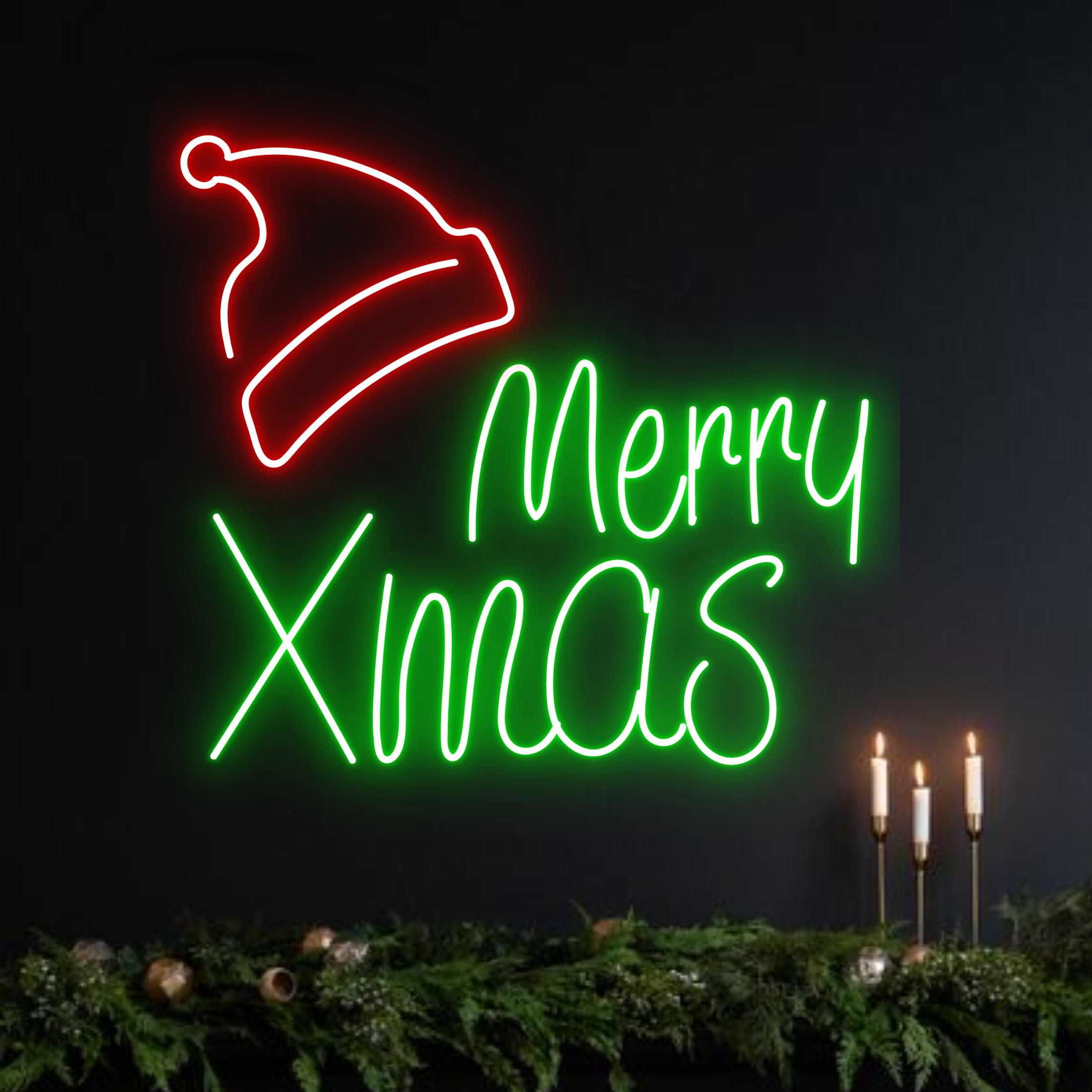 Christmas Gift Box Neon Sign Christmas Set Decor Red Green