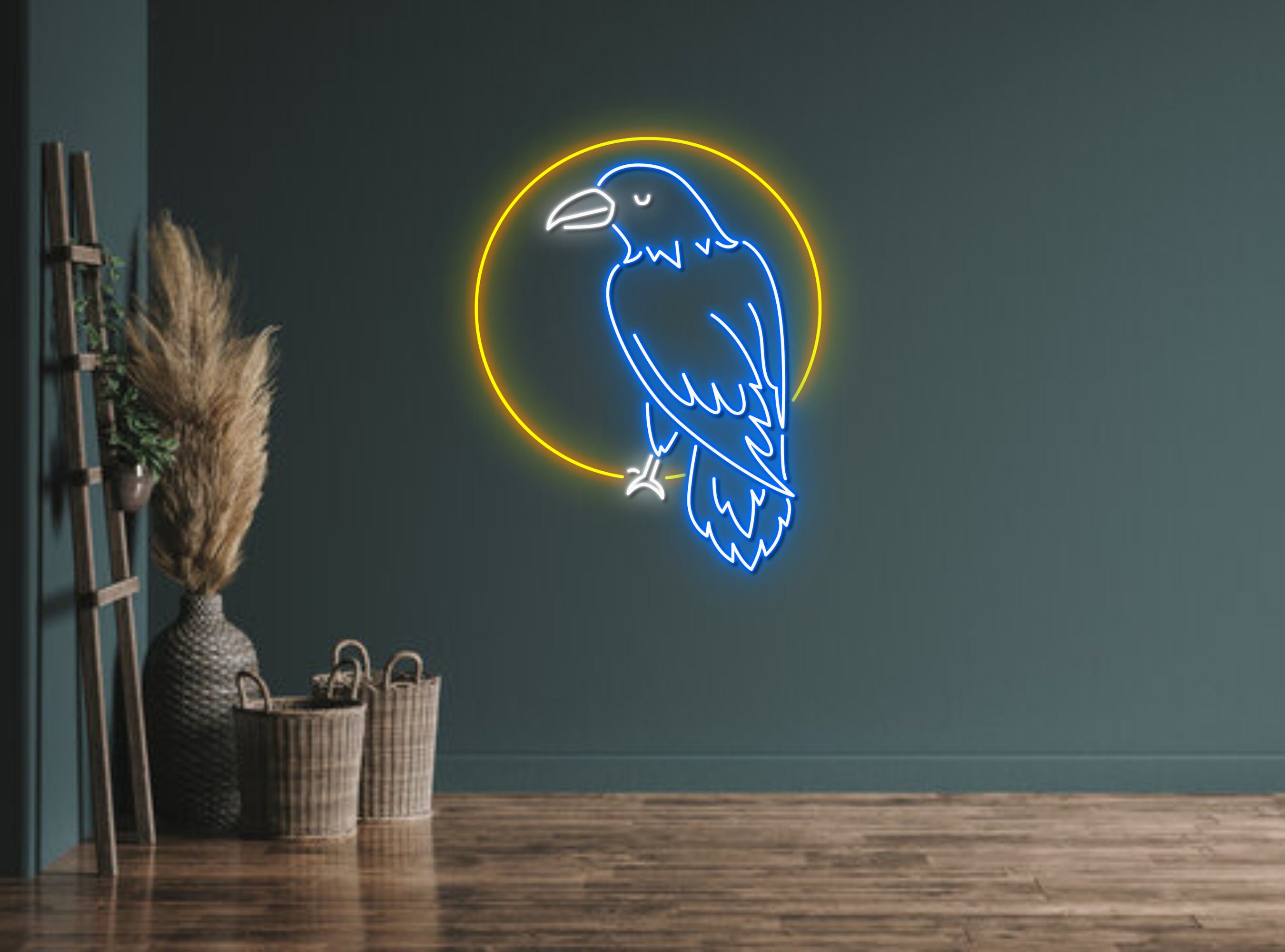 Crow Sitting In Circle Neon Sign