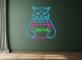 I Hate Kids Prison Cat Portrait Jailed Cat Neon Sign