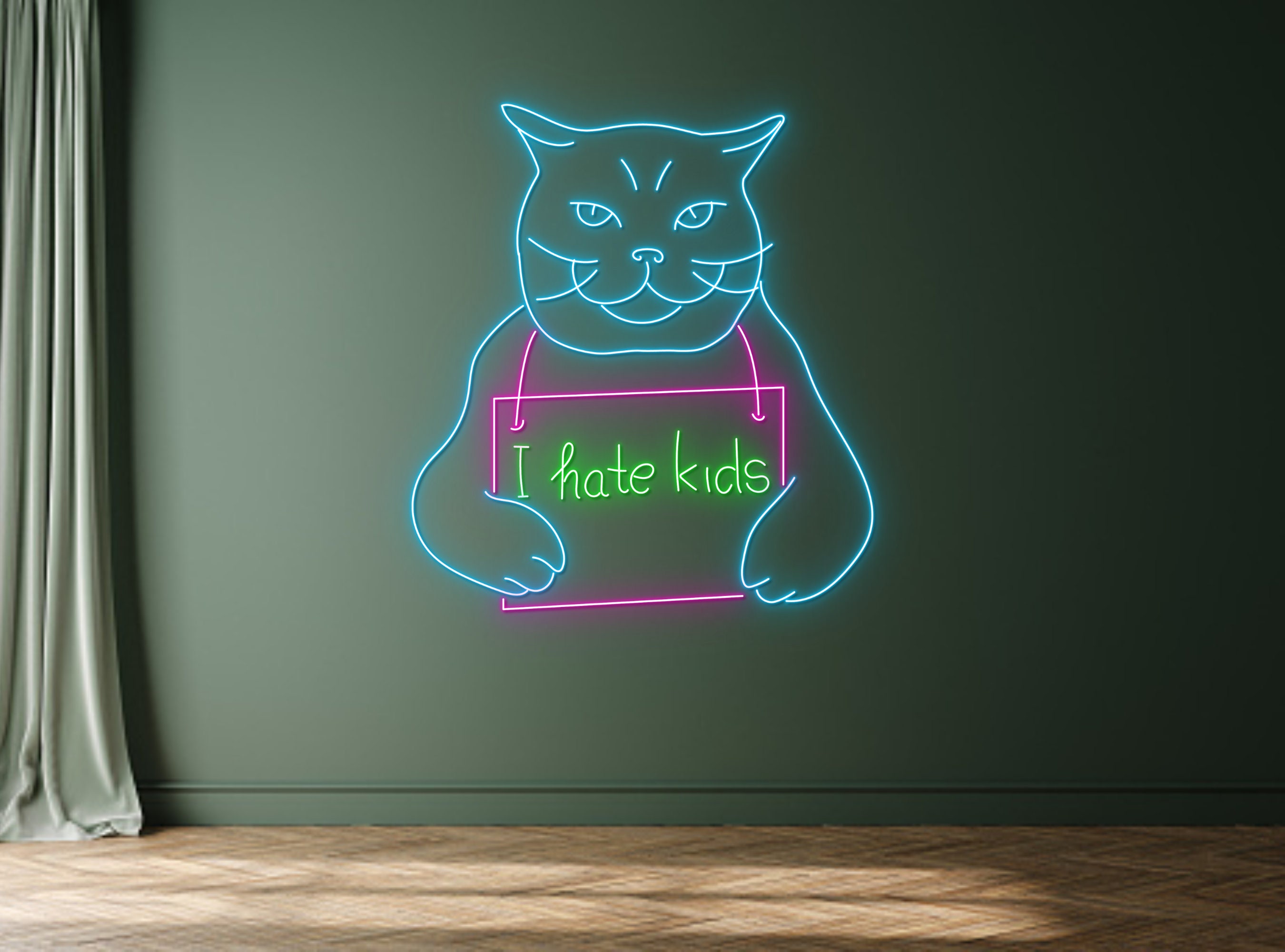 I Hate Kids Prison Cat Portrait Jailed Cat Neon Sign