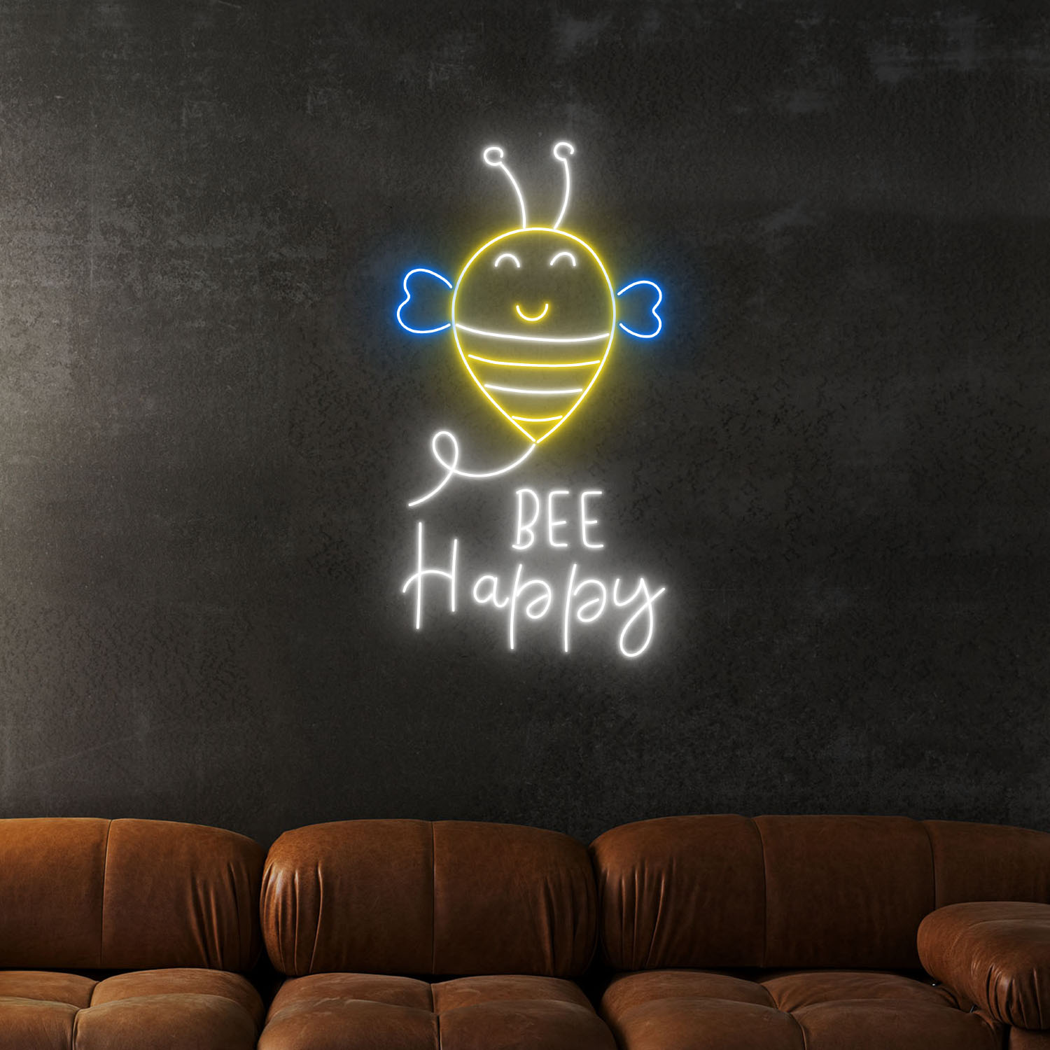 Bee Happy Neon Sign Funny Quote Wall Art Decor