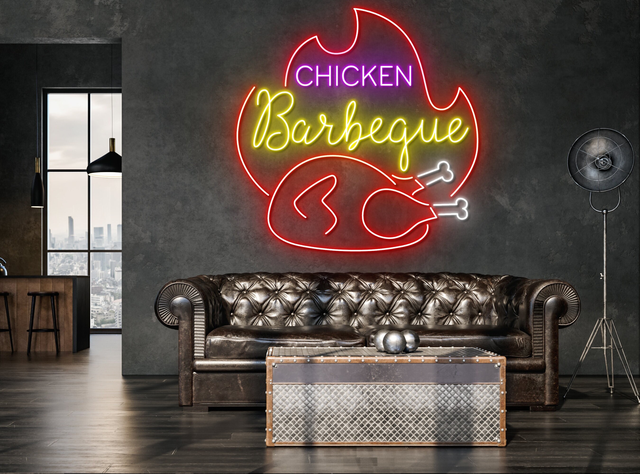 Chicken BBQ Restaurant Neon Sign