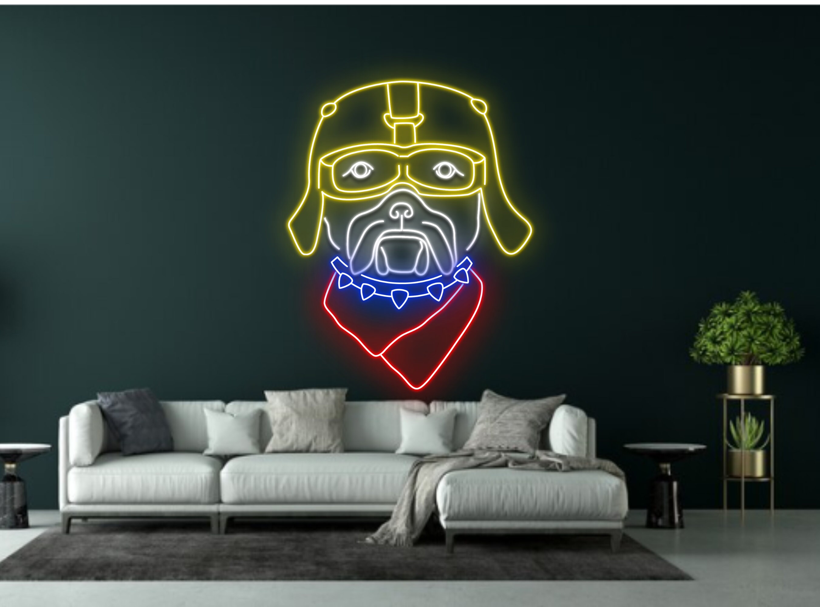 French Bulldog With Motorbike Helmet Neon Sign